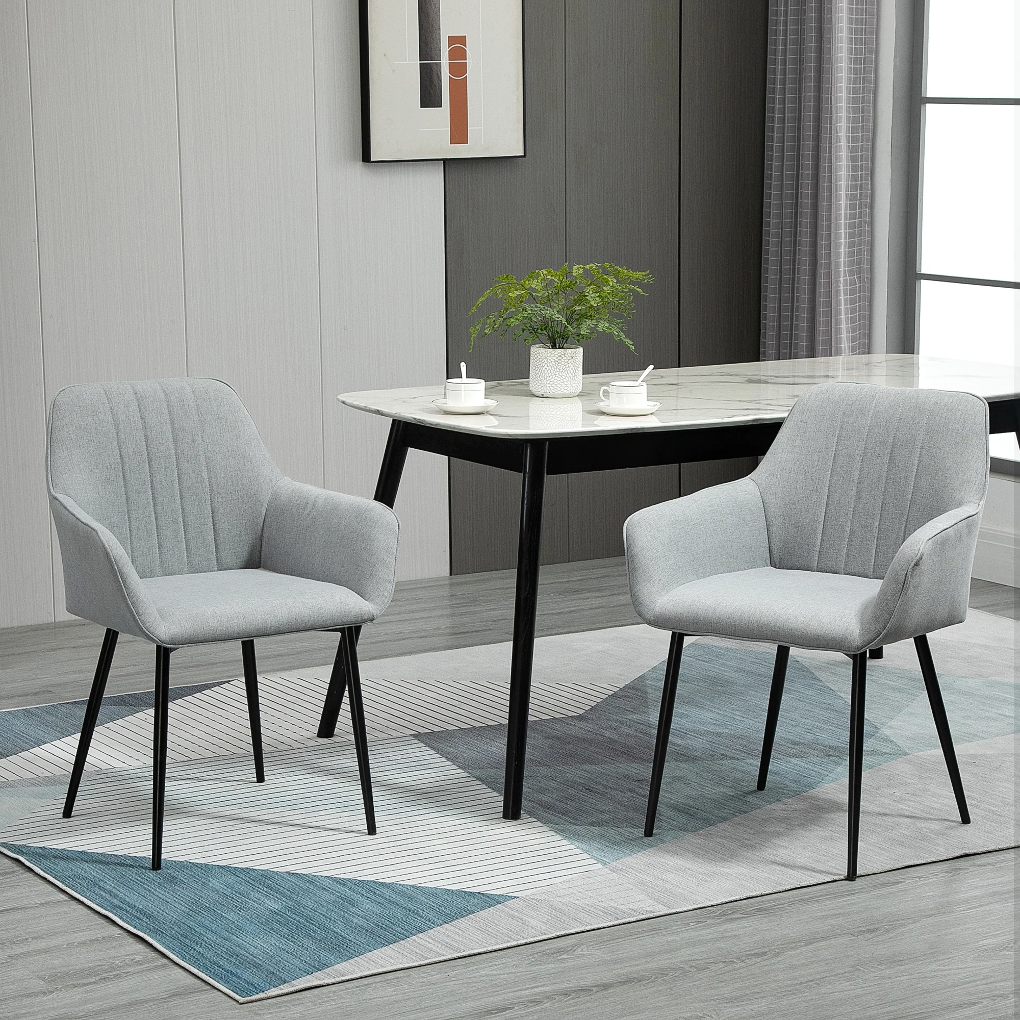 Dining Chairs Set of 2, Upholstered Linen Fabric Kitchen Chairs with Metal Legs for Living Room Dining Room, Light Grey - Image 3