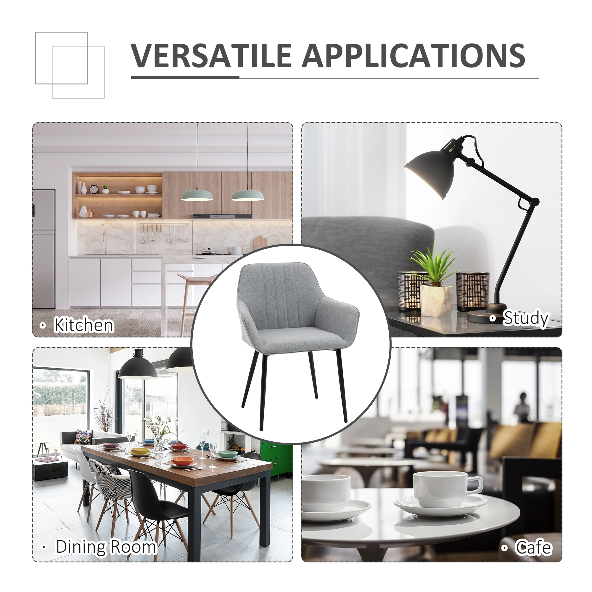 Dining Chairs Set of 2, Upholstered Linen Fabric Kitchen Chairs with Metal Legs for Living Room Dining Room, Light Grey - Image 8