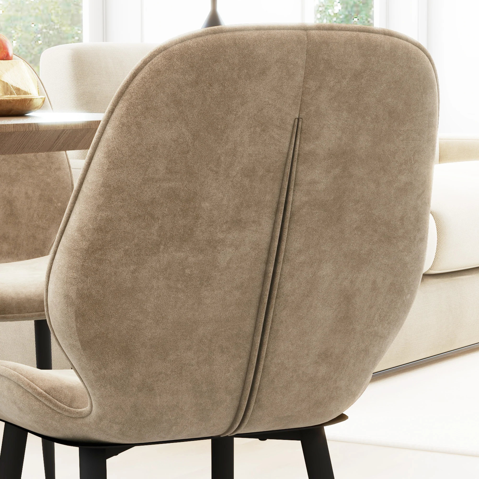 Velvet Fabric Upholstered Dining Chairs Set of 2 with Solid Metal Legs, Light Brown - Image 10
