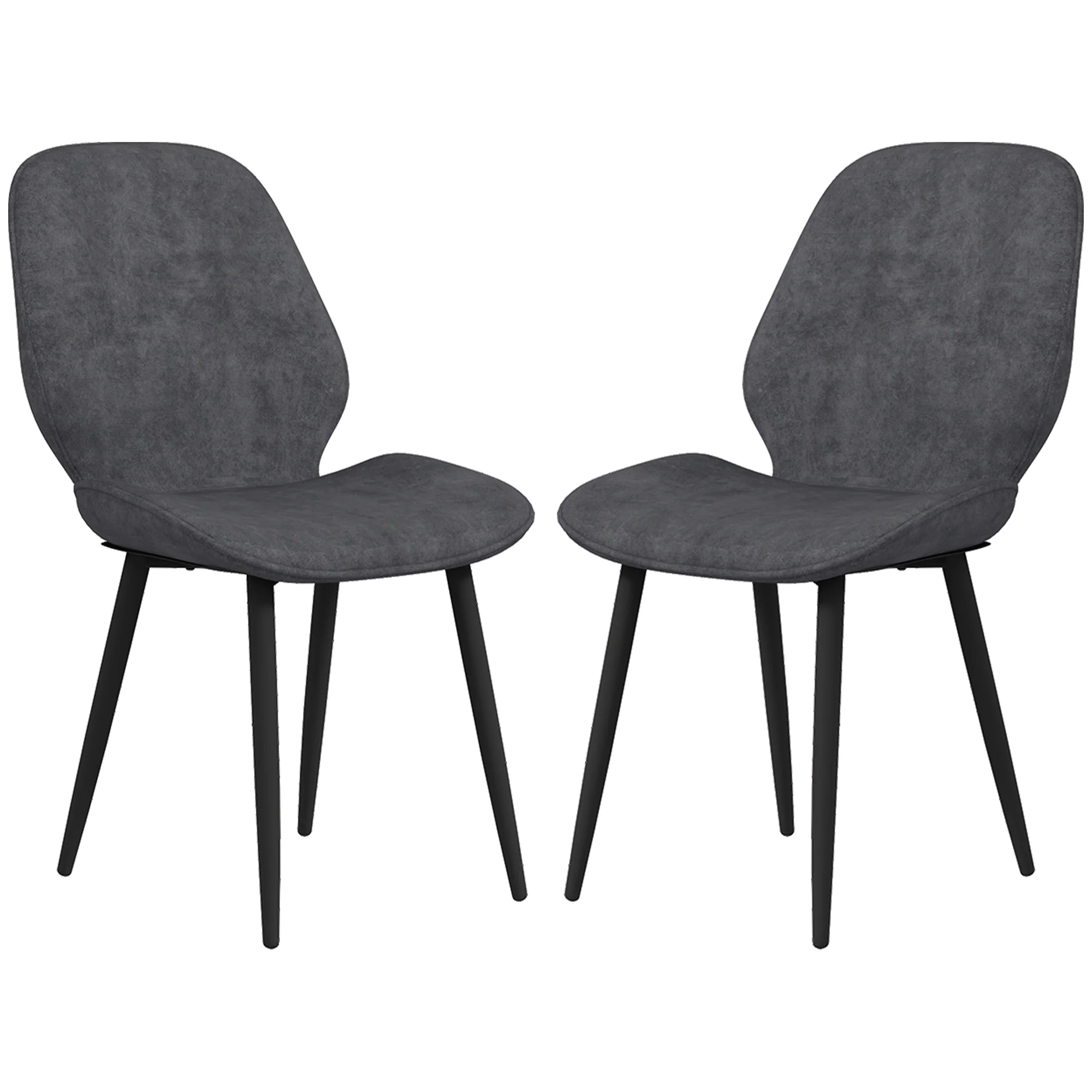 Velvet Fabric Upholstered Dining Chairs Set of 2 with Solid Metal Legs, Grey