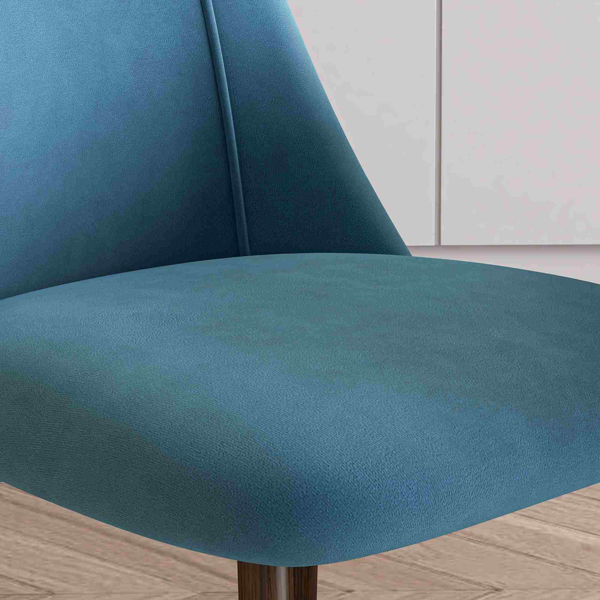 Set of 4 Velvet Dining Chairs with Wood-Grain Steel Legs, Blue - Image 11