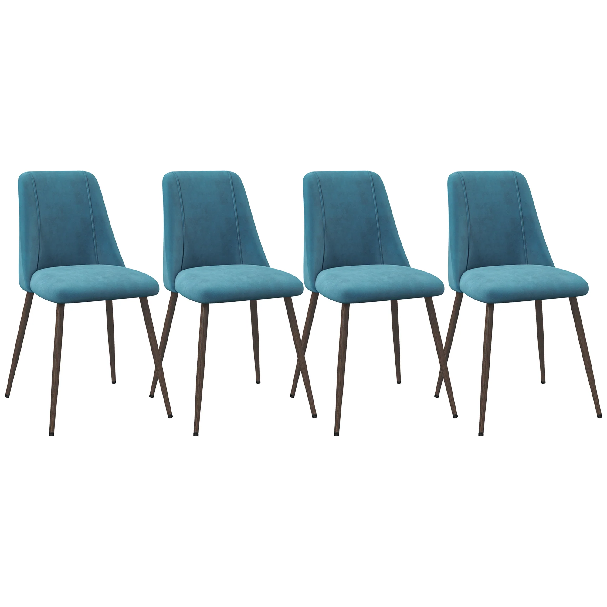 Set of 4 Velvet Dining Chairs with Wood-Grain Steel Legs, Blue - Image 2