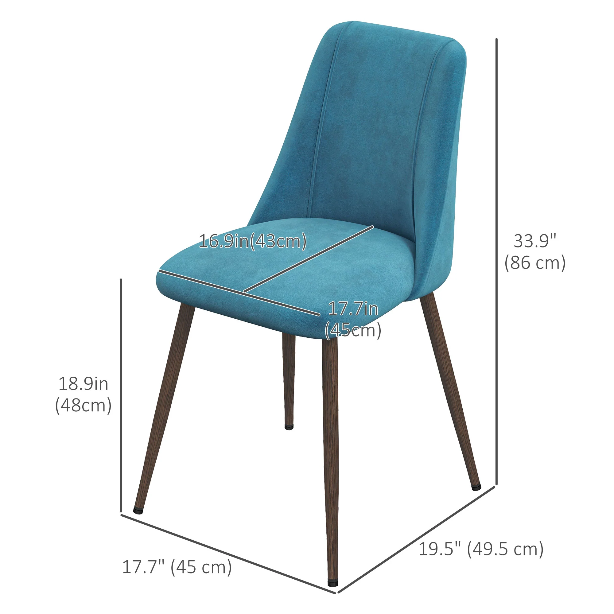 Set of 4 Velvet Dining Chairs with Wood-Grain Steel Legs, Blue - Image 5
