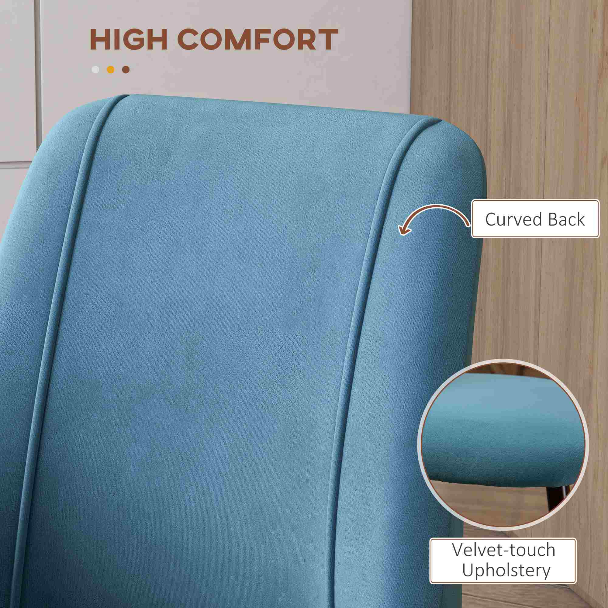 Set of 4 Velvet Dining Chairs with Wood-Grain Steel Legs, Blue - Image 7