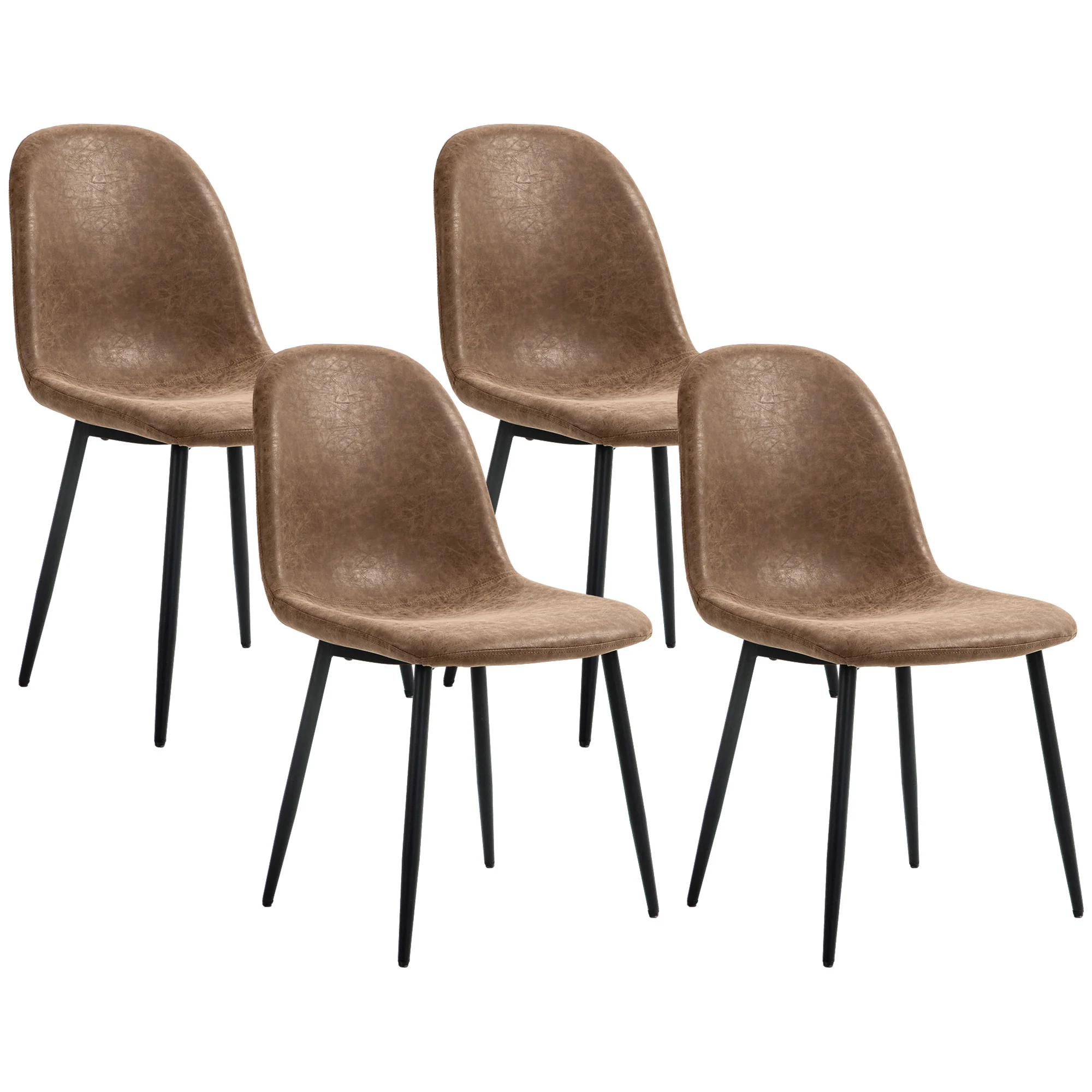 Set of 4 Retro Dining Chairs with PU Leather Wide Seat & Steel Base, Brown