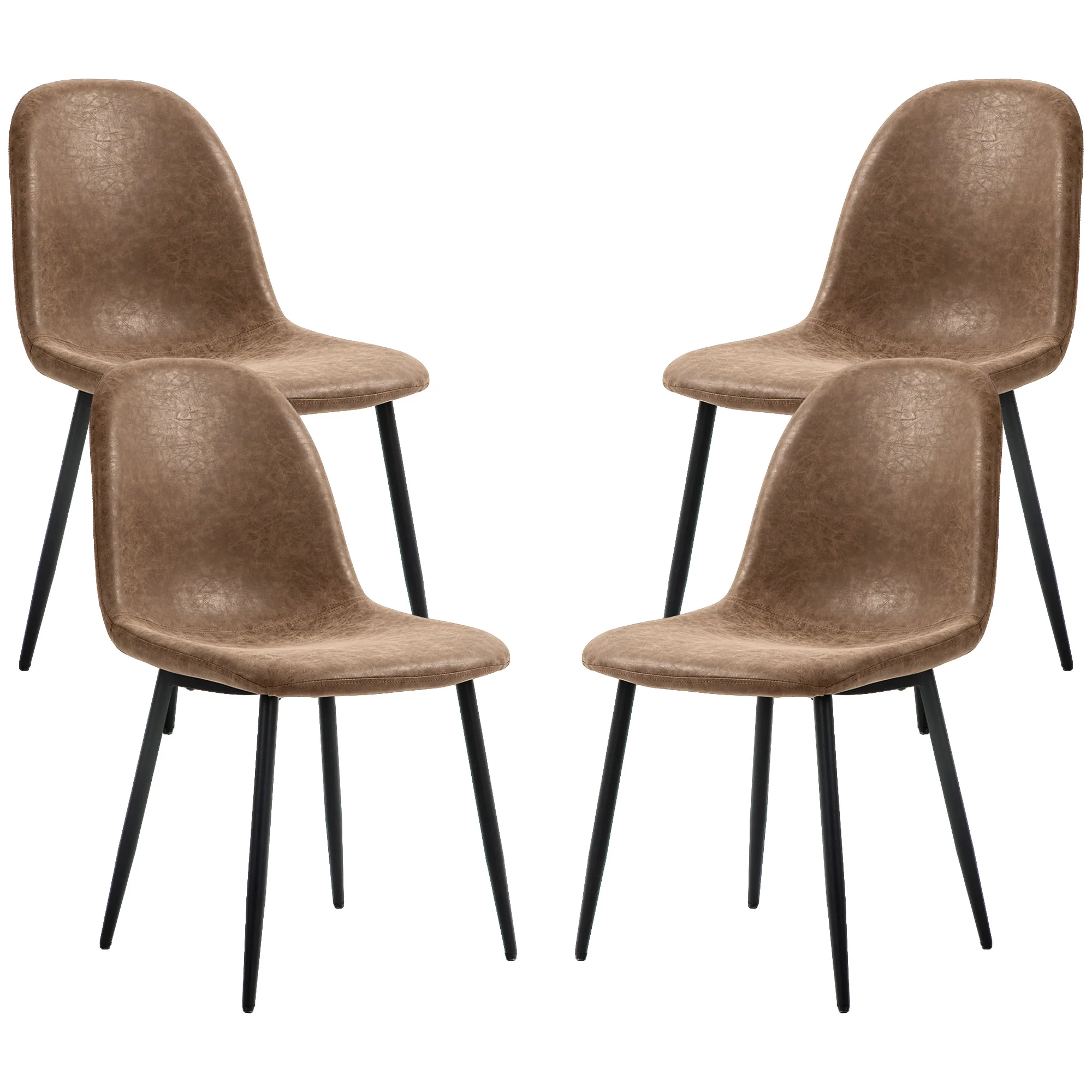 Set of 4 Retro Dining Chairs with PU Leather Wide Seat & Steel Base, Brown - Image 2