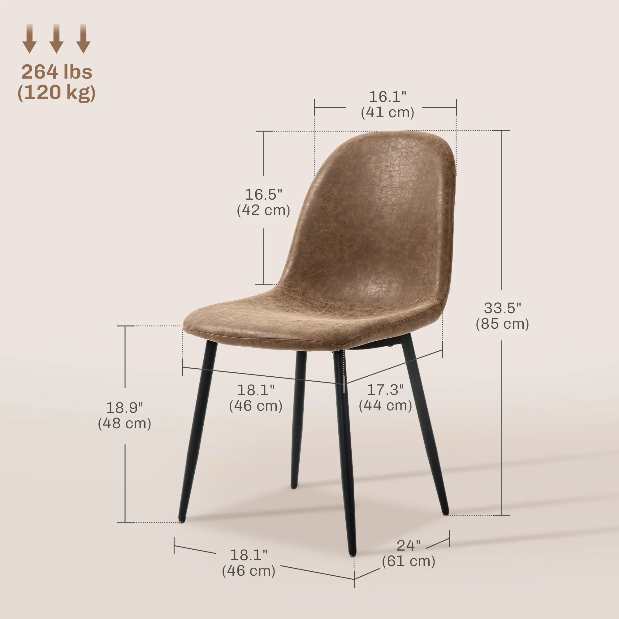 Set of 4 Retro Dining Chairs with PU Leather Wide Seat & Steel Base, Brown - Image 5