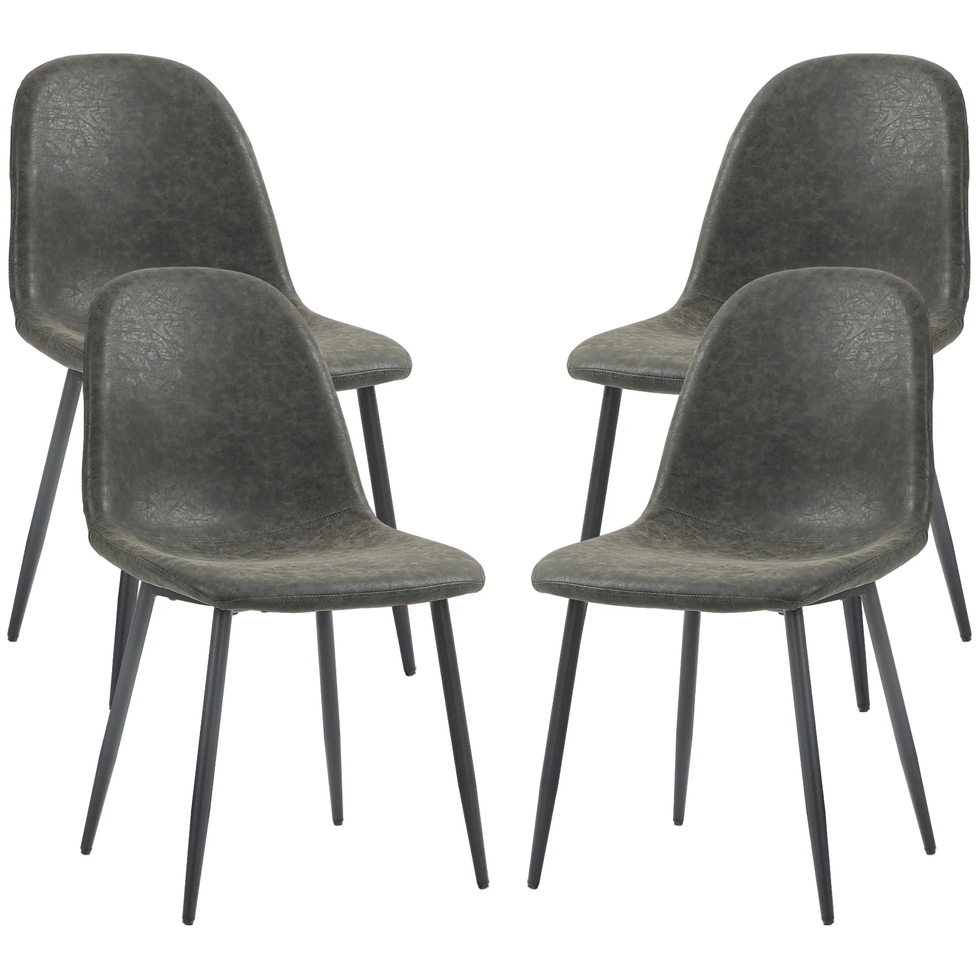 Set of 4 Retro Dining Chairs with PU Leather Wide Seat & Steel Base Dark, Grey - Image 2