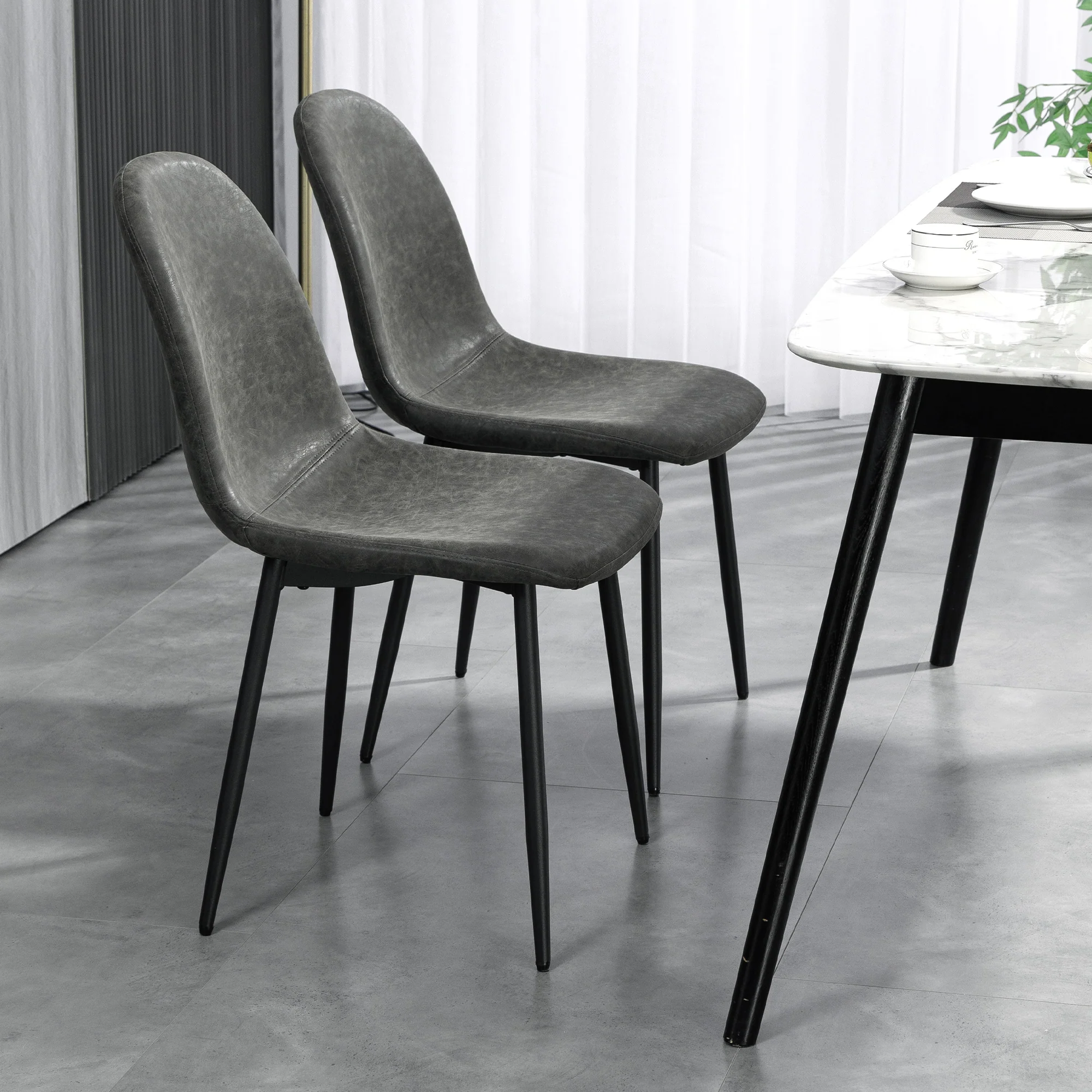 Set of 4 Retro Dining Chairs with PU Leather Wide Seat & Steel Base Dark, Grey - Image 9