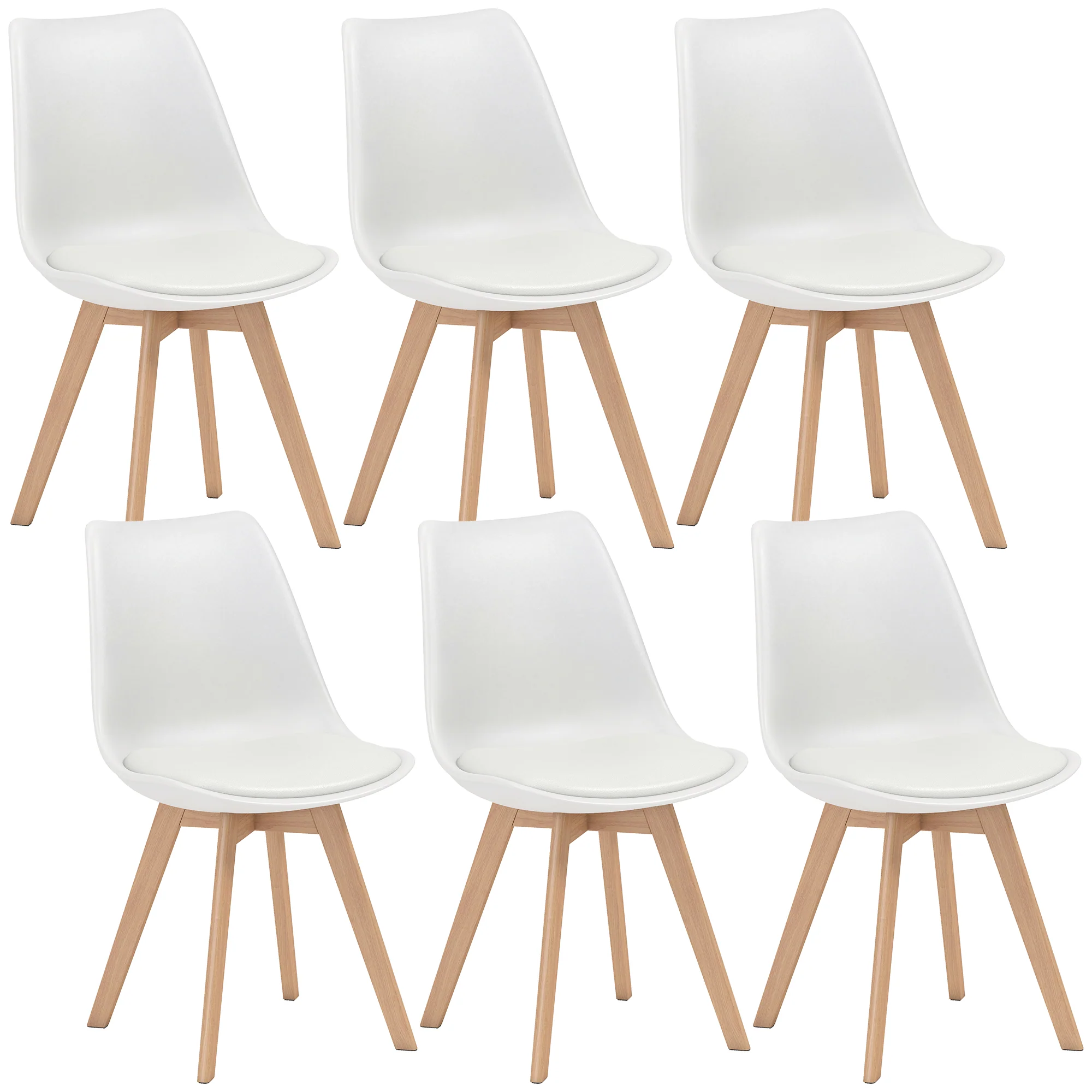 Dining Chairs Set of 6, Modern Kitchen Chairs with PU Leather Cushion and Wood Base, Upholstered Accent Chairs for Living Room and Dining Room, White - Image 12