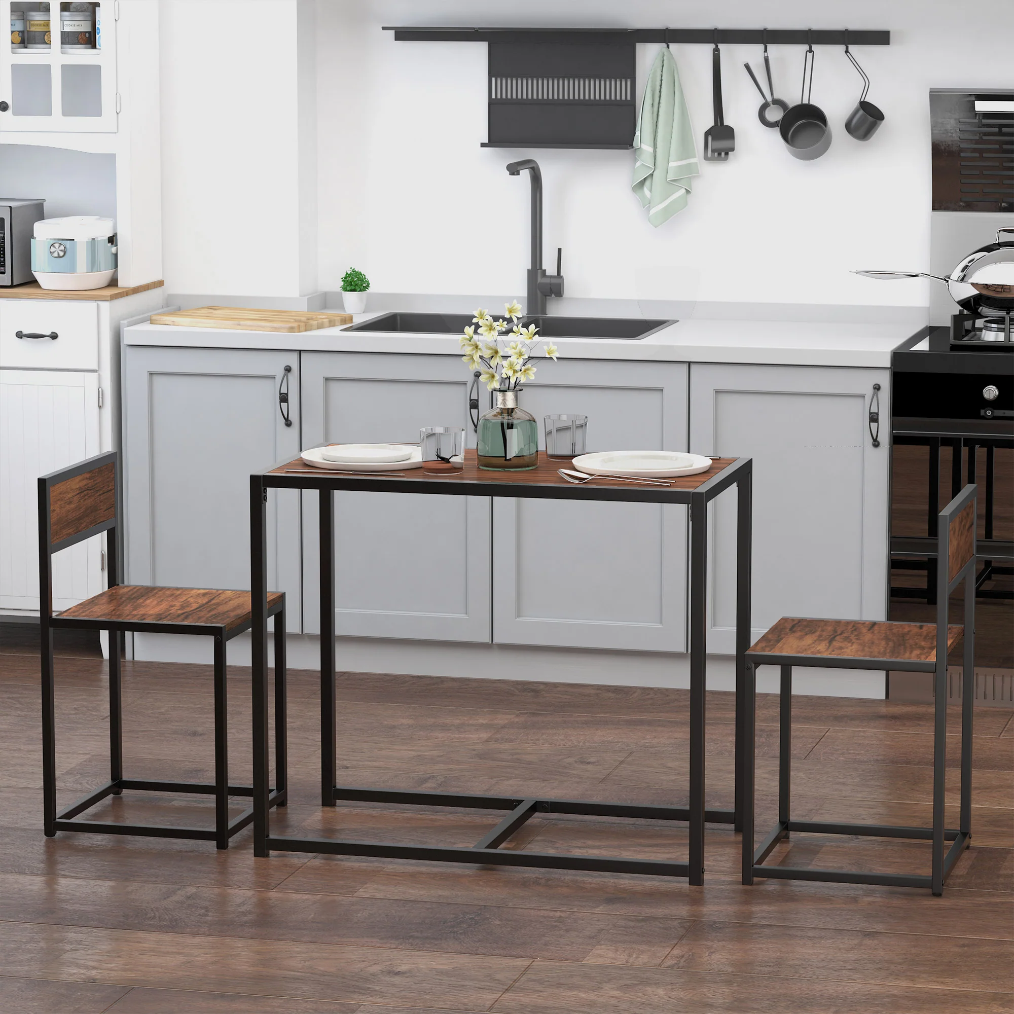 Dining Room Sets, Rectangular Space Saving Table & 2 Chairs for Compact Kitchens, Natural - Image 3