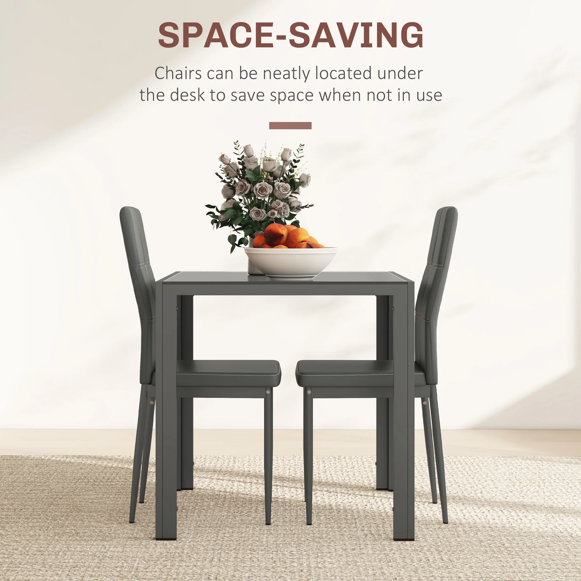 3-Piece Glass Dining Set with Faux Leather Chairs, Grey - Image 6