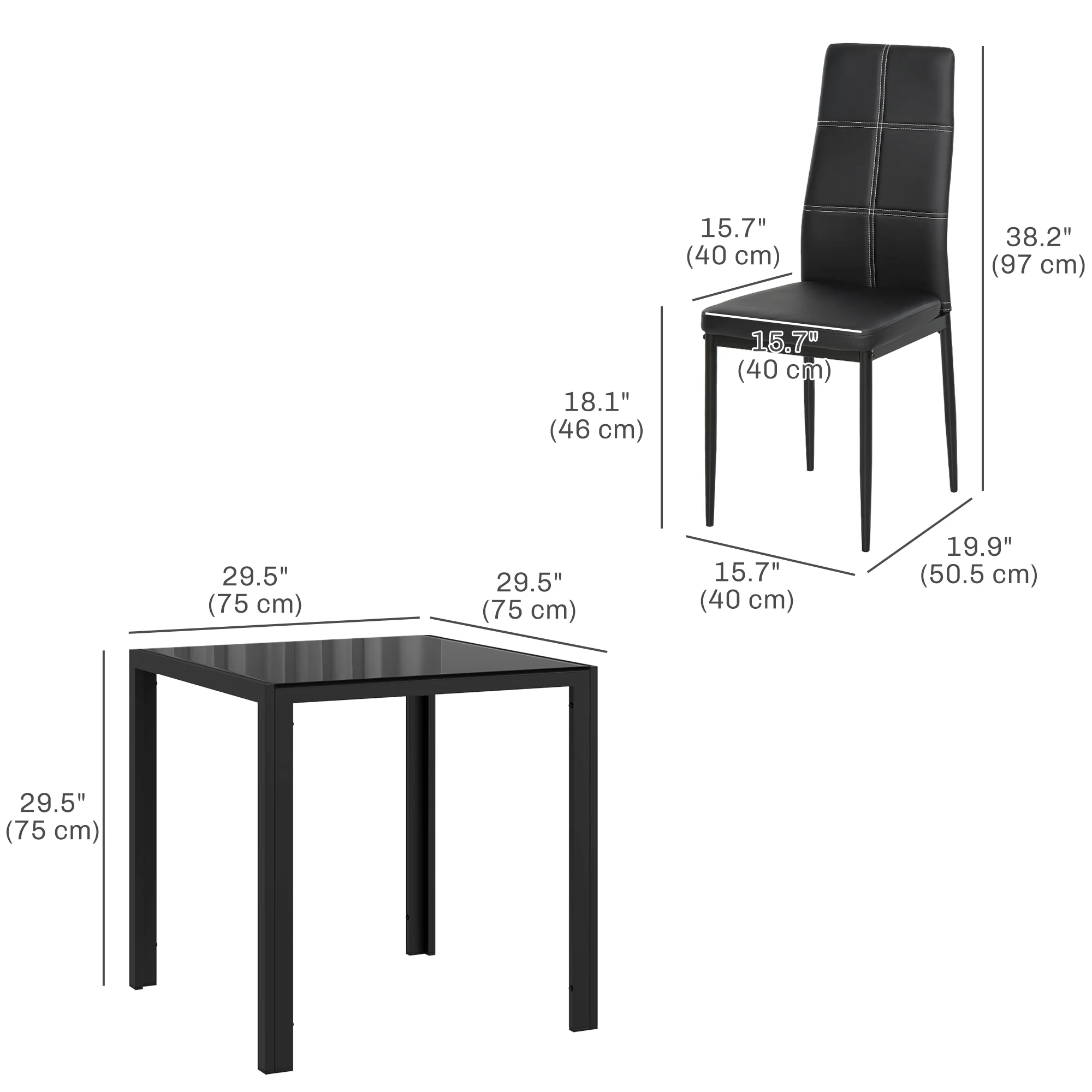 3-Piece Glass Dining Set with Faux Leather Chairs, Black - Image 5