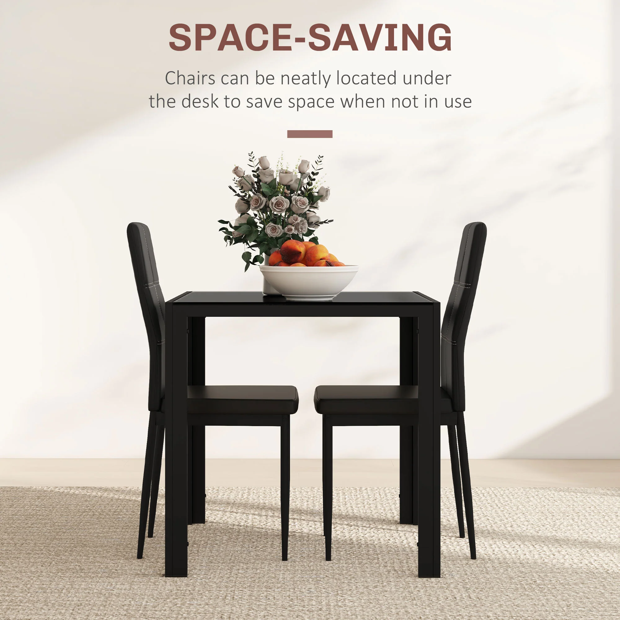 3-Piece Glass Dining Set with Faux Leather Chairs, Black - Image 6