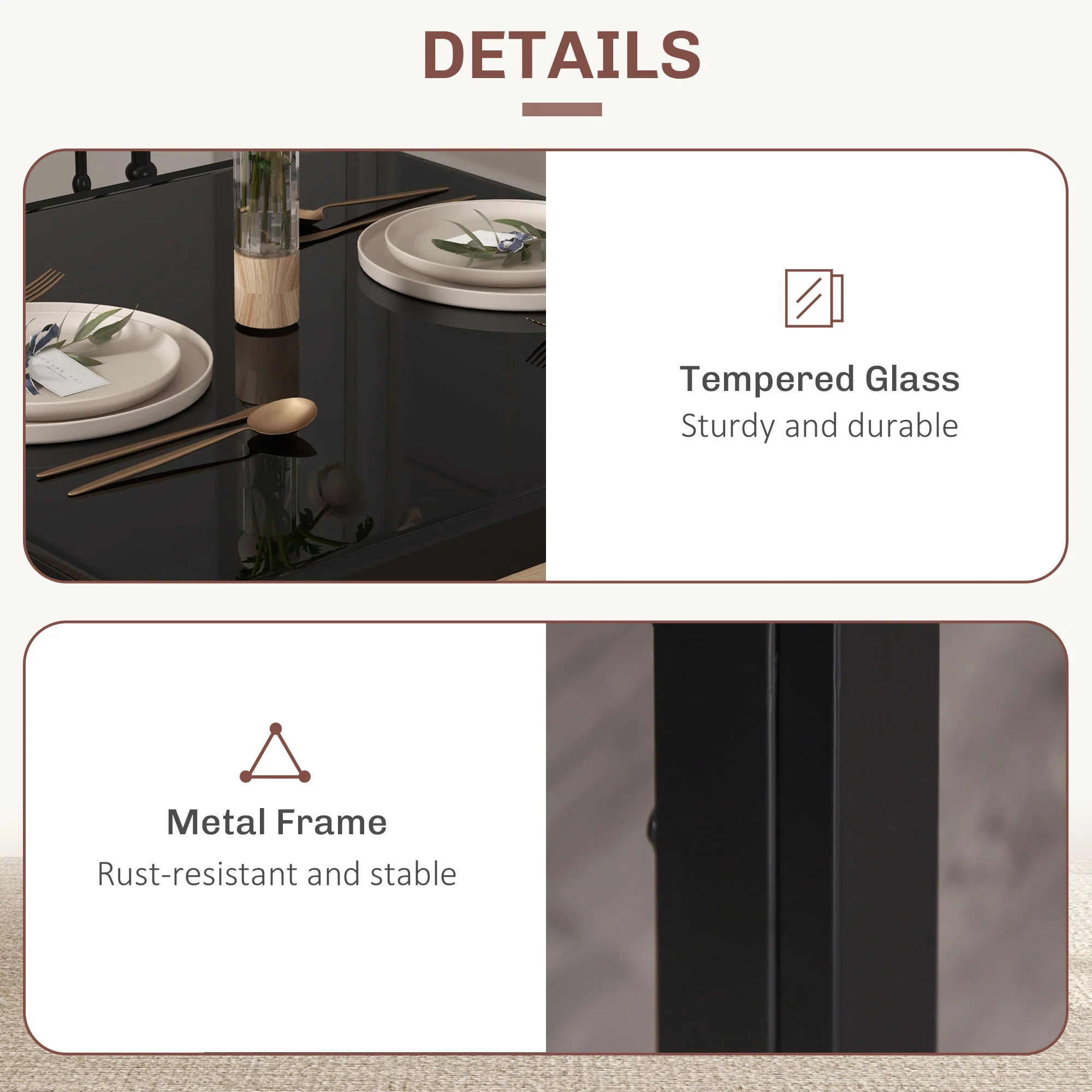 3-Piece Glass Dining Set with Faux Leather Chairs, Black - Image 8