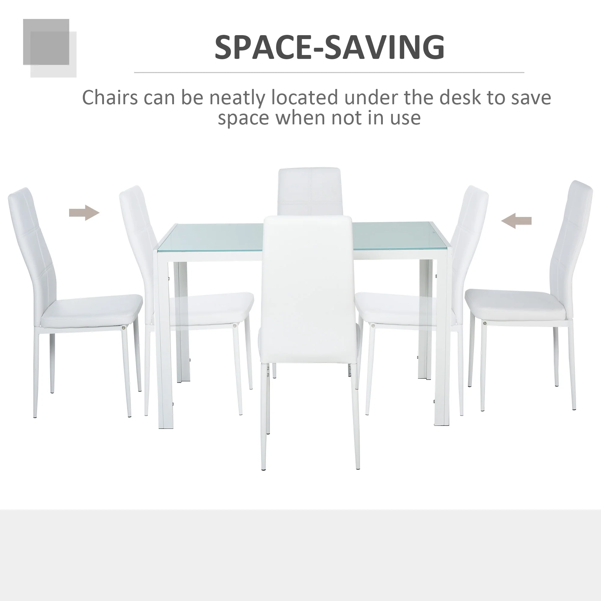 5-Piece Glass Dining Set with 4 Faux Leather Chairs White - Image 6