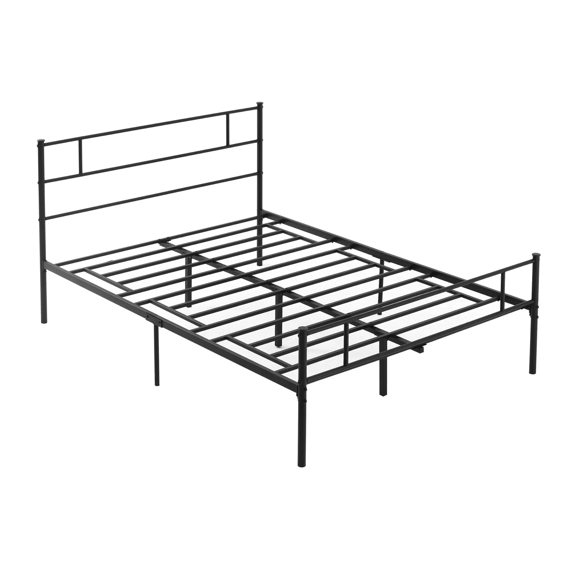 Double Metal Bed Frame with Headboard and Footboard, Metal Slat Support, Black