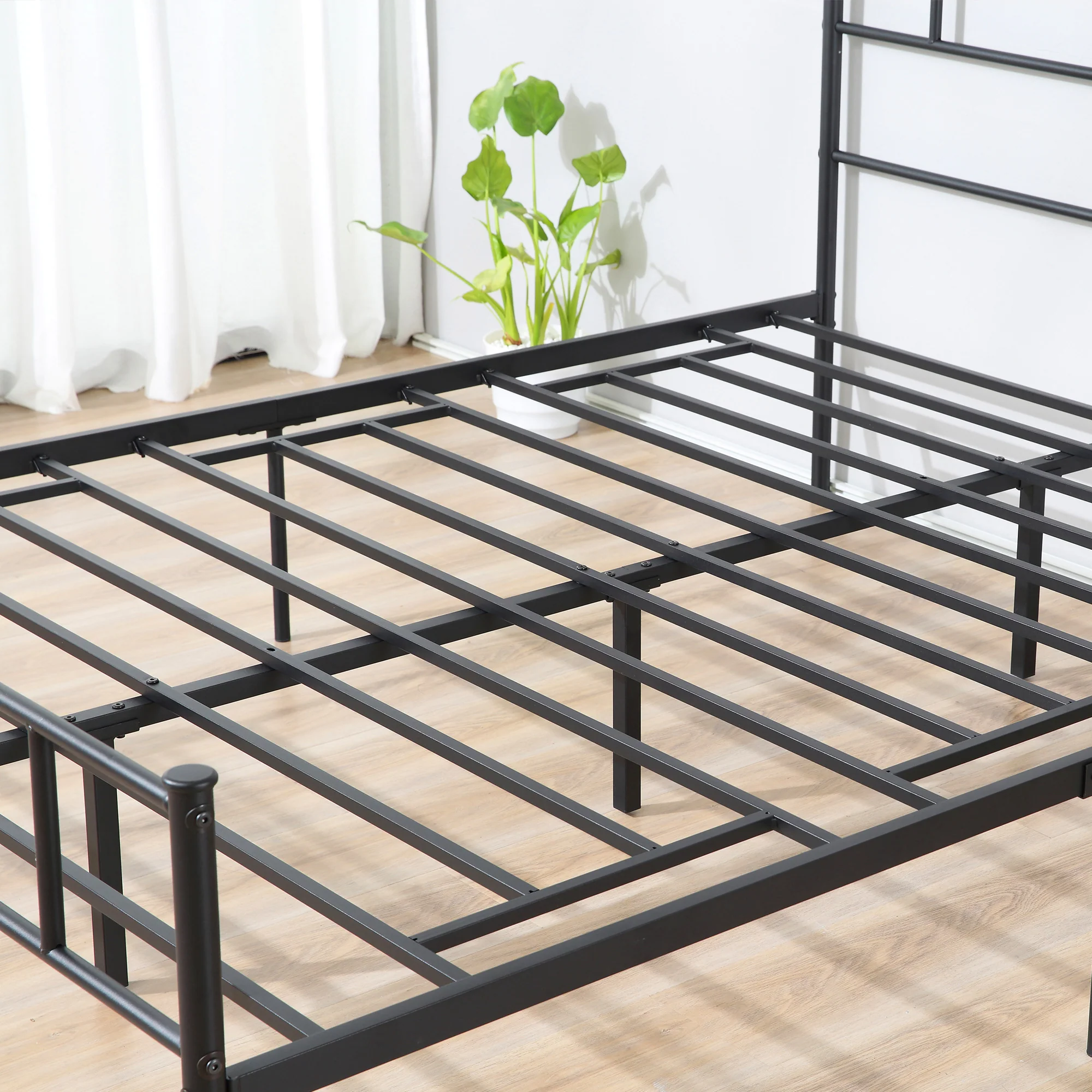 Double Metal Bed Frame with Headboard and Footboard, Metal Slat Support, Black - Image 10