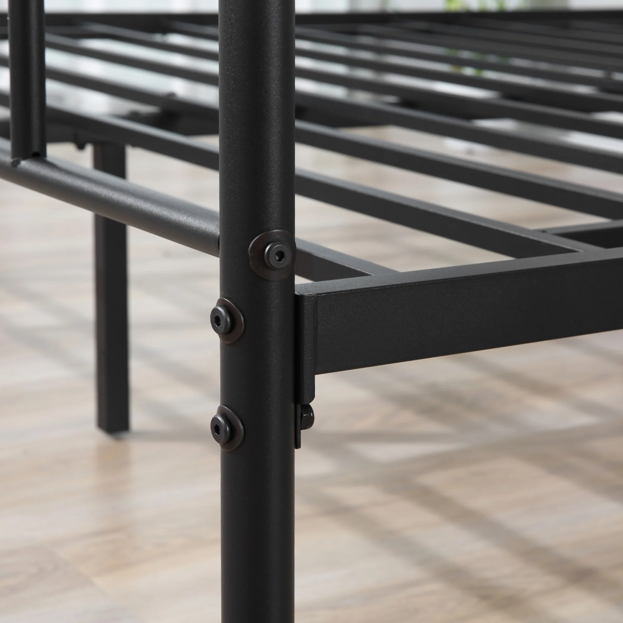 Double Metal Bed Frame with Headboard and Footboard, Metal Slat Support, Black - Image 11
