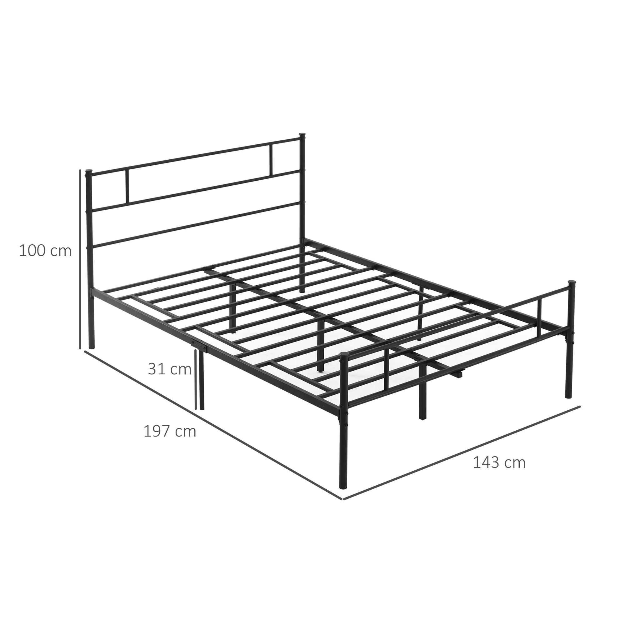 Double Metal Bed Frame with Headboard and Footboard, Metal Slat Support, Black - Image 5