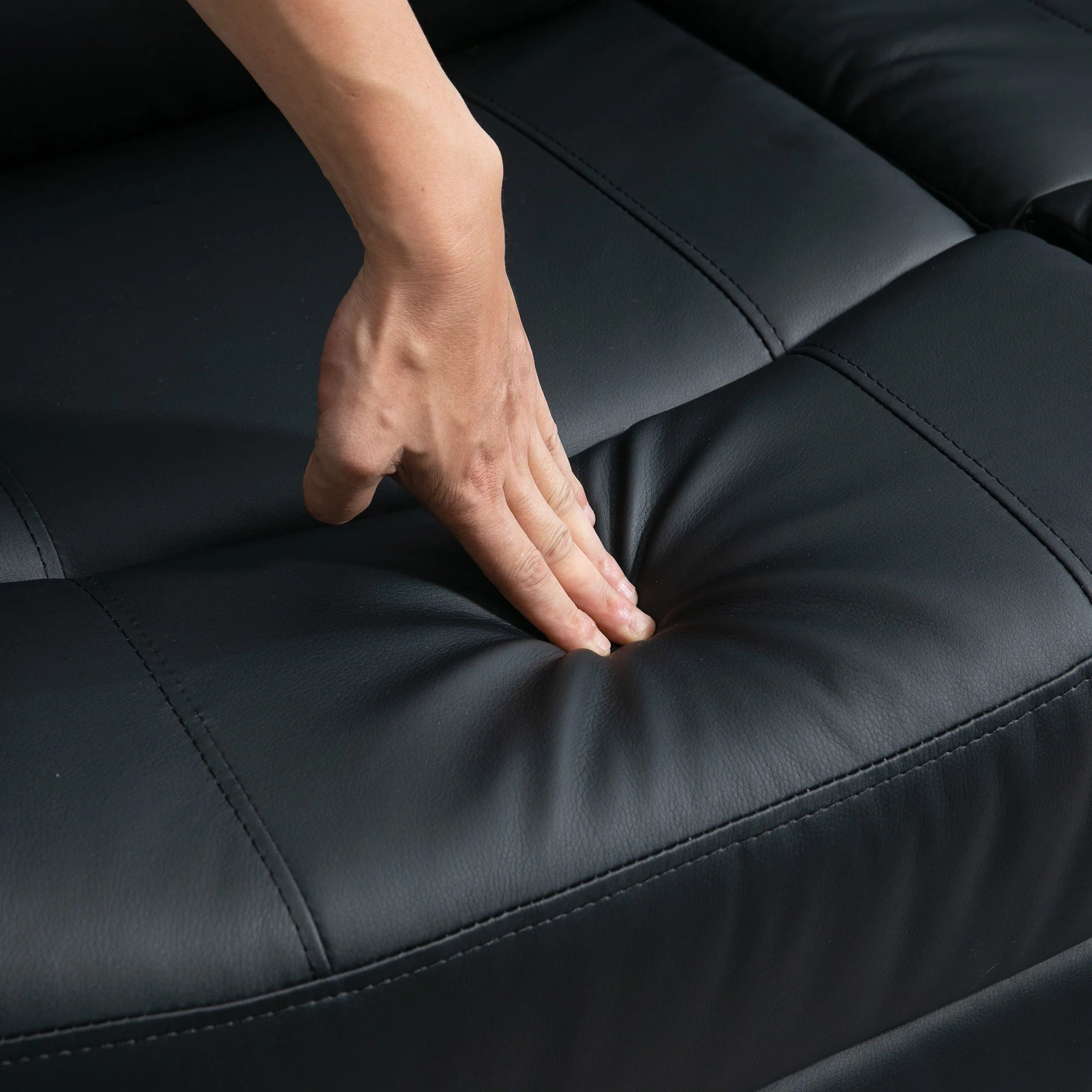 Double PU Leather Reclining Loveseat with Pullback Control Footrest, Black - Image 11