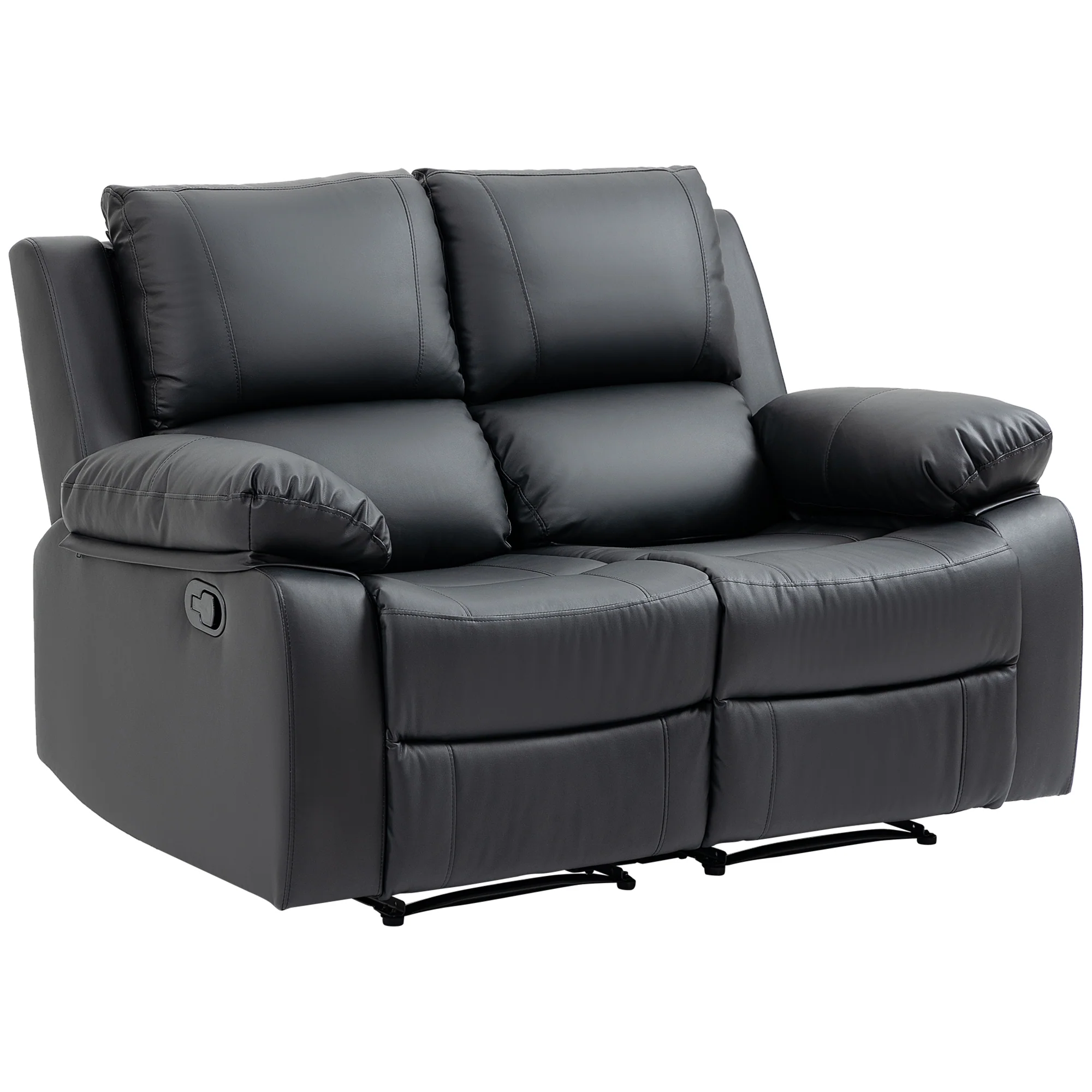 Double PU Leather Reclining Loveseat with Pullback Control Footrest, Black - Image 2