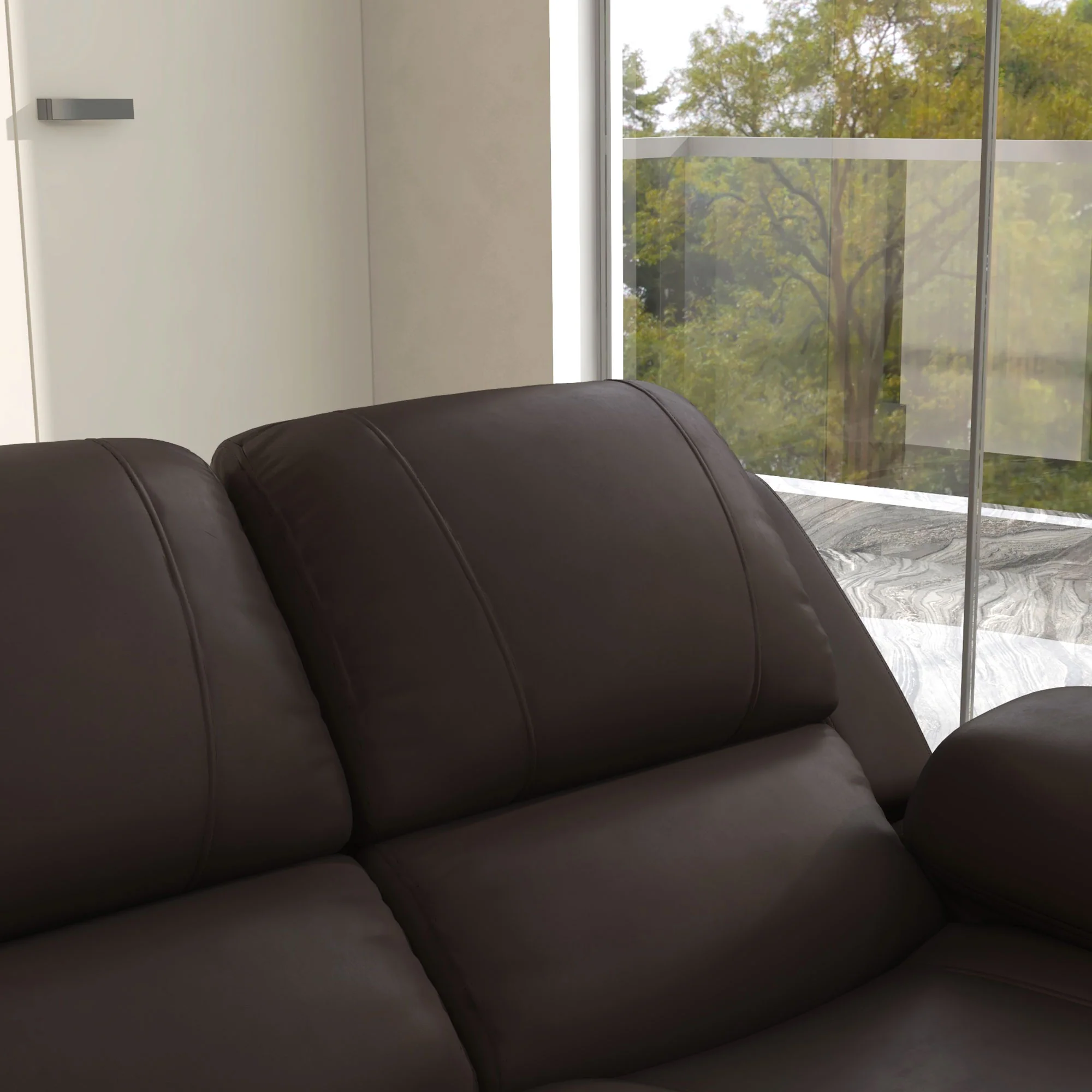 Double PU Leather Reclining Loveseat with Pullback Control Footrest, Brown - Image 10