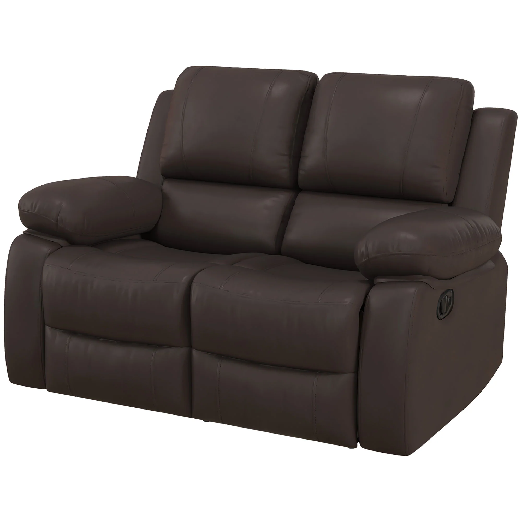 Double PU Leather Reclining Loveseat with Pullback Control Footrest, Brown - Image 2