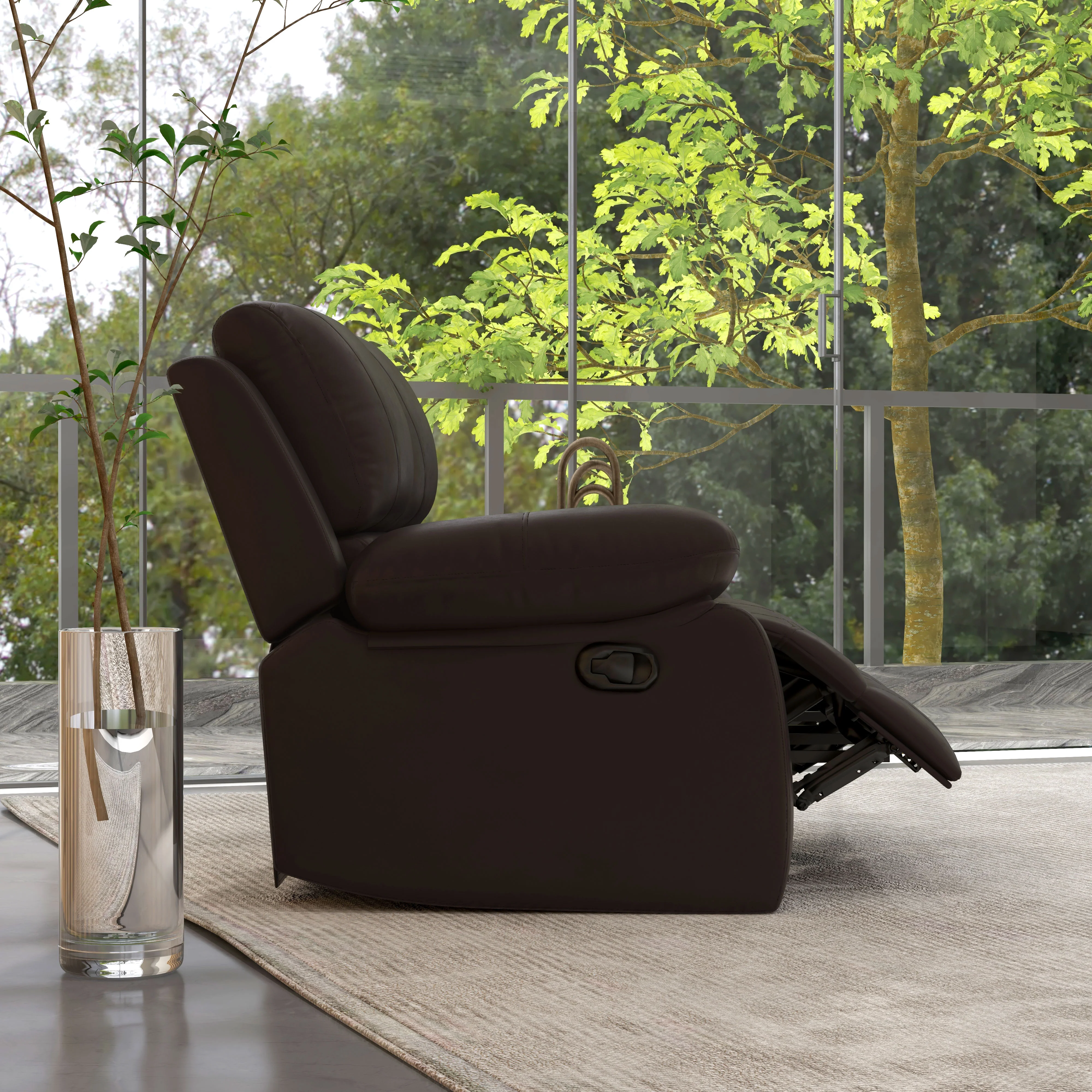 Double PU Leather Reclining Loveseat with Pullback Control Footrest, Brown - Image 9