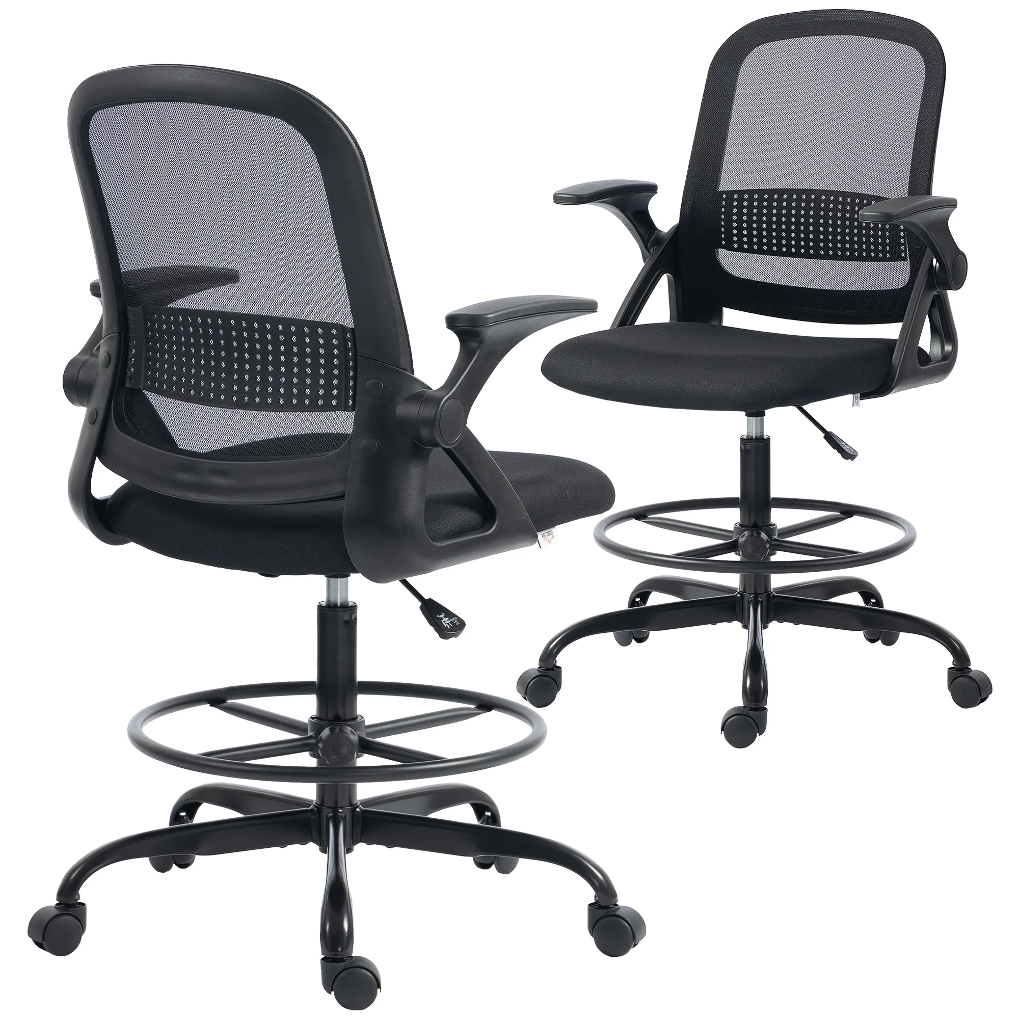 Adjustable Mesh Sit-Stand Chair with Lumbar Support & Flip Armrests, Black