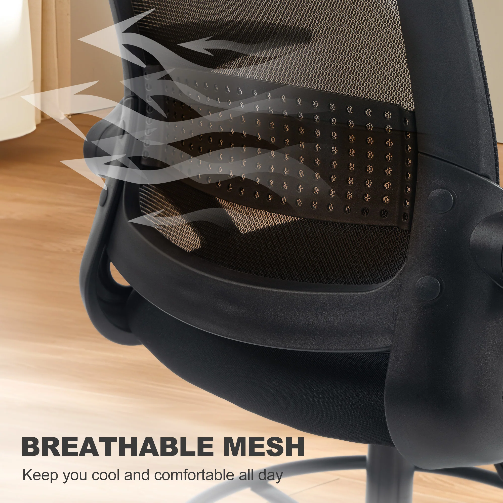 Adjustable Mesh Sit-Stand Chair with Lumbar Support & Flip Armrests, Black - Image 10