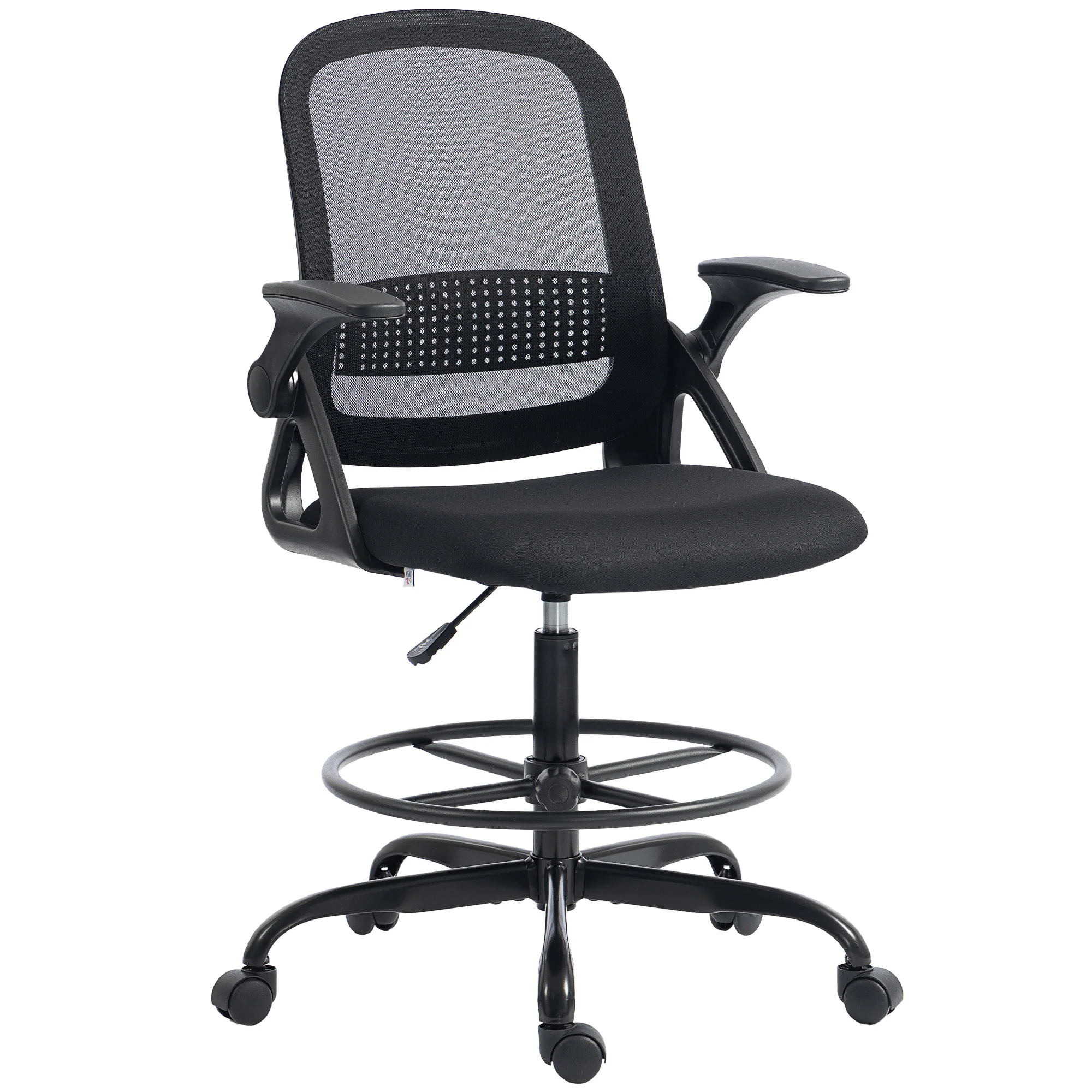 Adjustable Mesh Sit-Stand Chair with Lumbar Support & Flip Armrests, Black - Image 12
