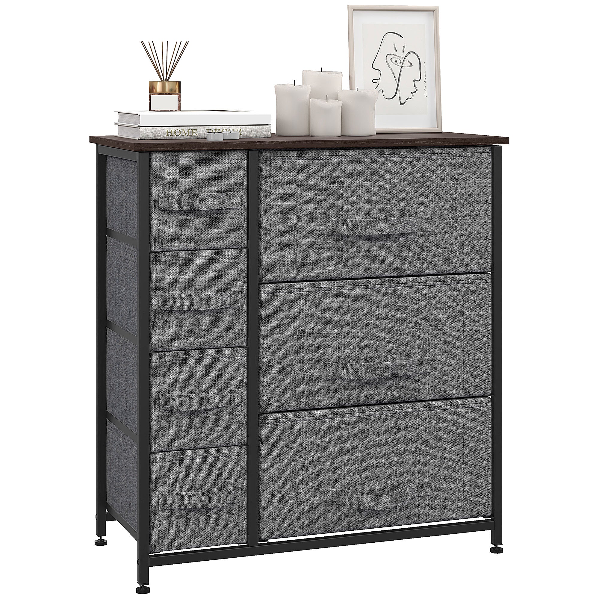 Tall Dresser for Bedroom with 7 Drawers, Closet Fabric Dresser with Metal Frame, Dark Grey