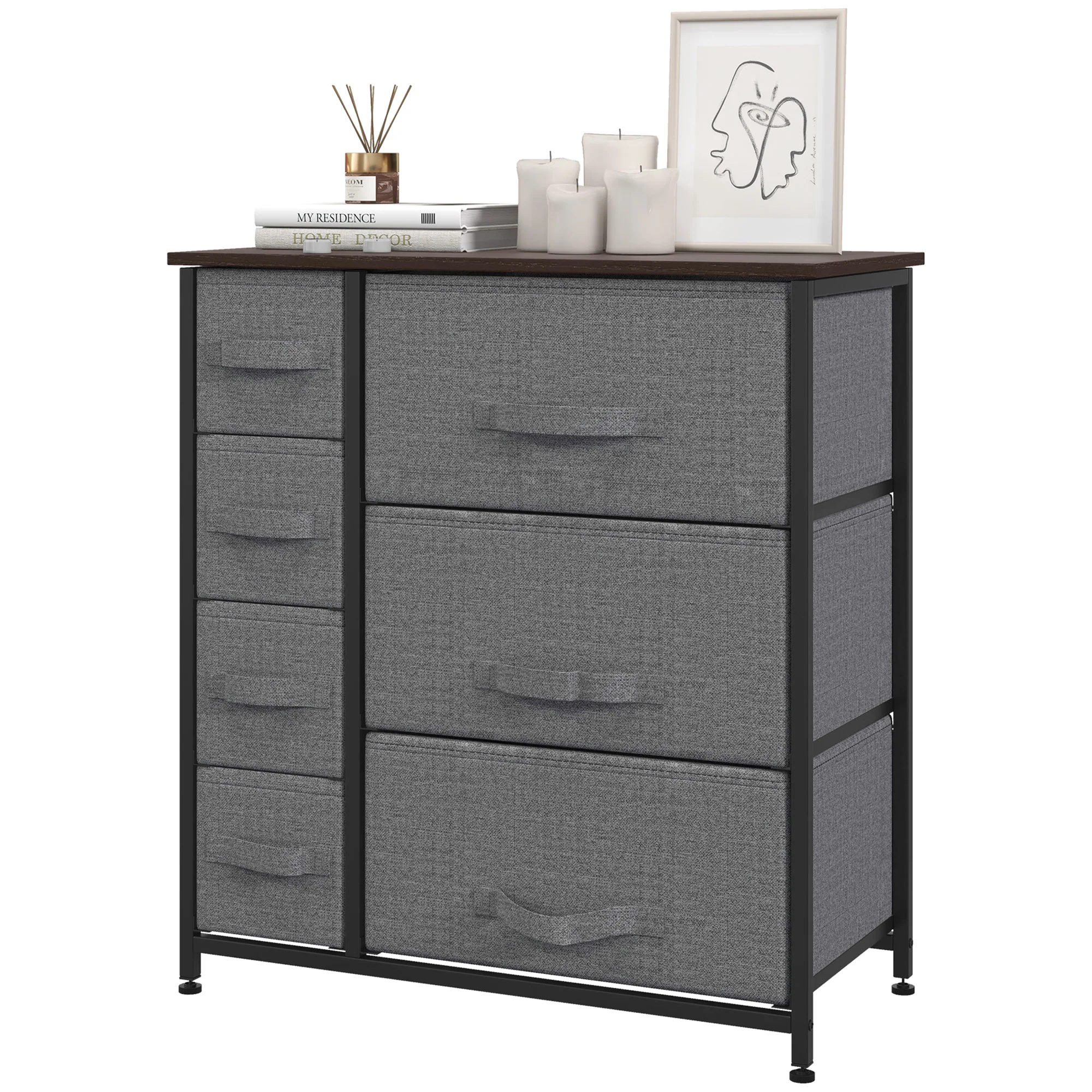 Tall Dresser for Bedroom with 7 Drawers, Closet Fabric Dresser with Metal Frame, Dark Grey - Image 2