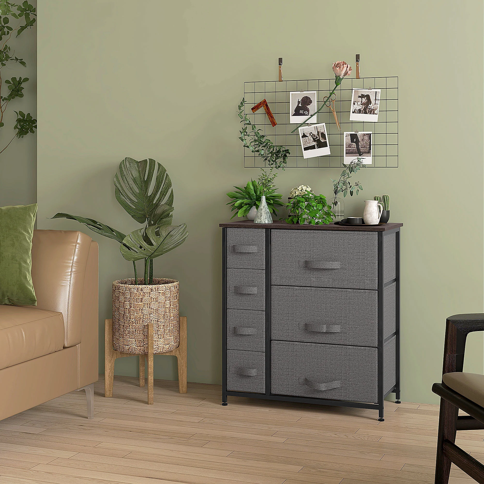 Tall Dresser for Bedroom with 7 Drawers, Closet Fabric Dresser with Metal Frame, Dark Grey - Image 3