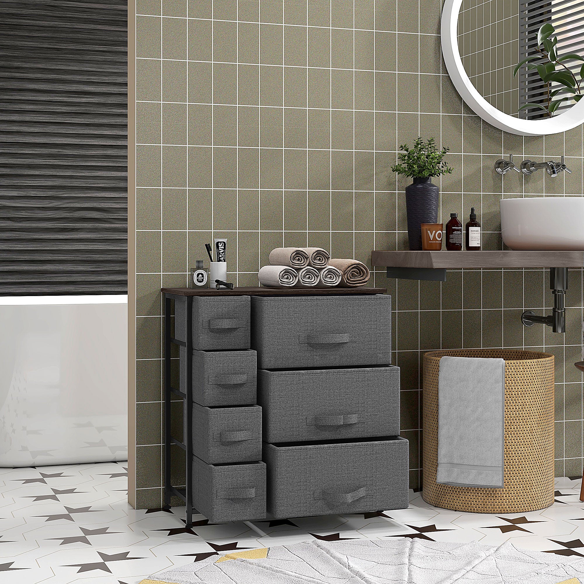 Tall Dresser for Bedroom with 7 Drawers, Closet Fabric Dresser with Metal Frame, Dark Grey - Image 4
