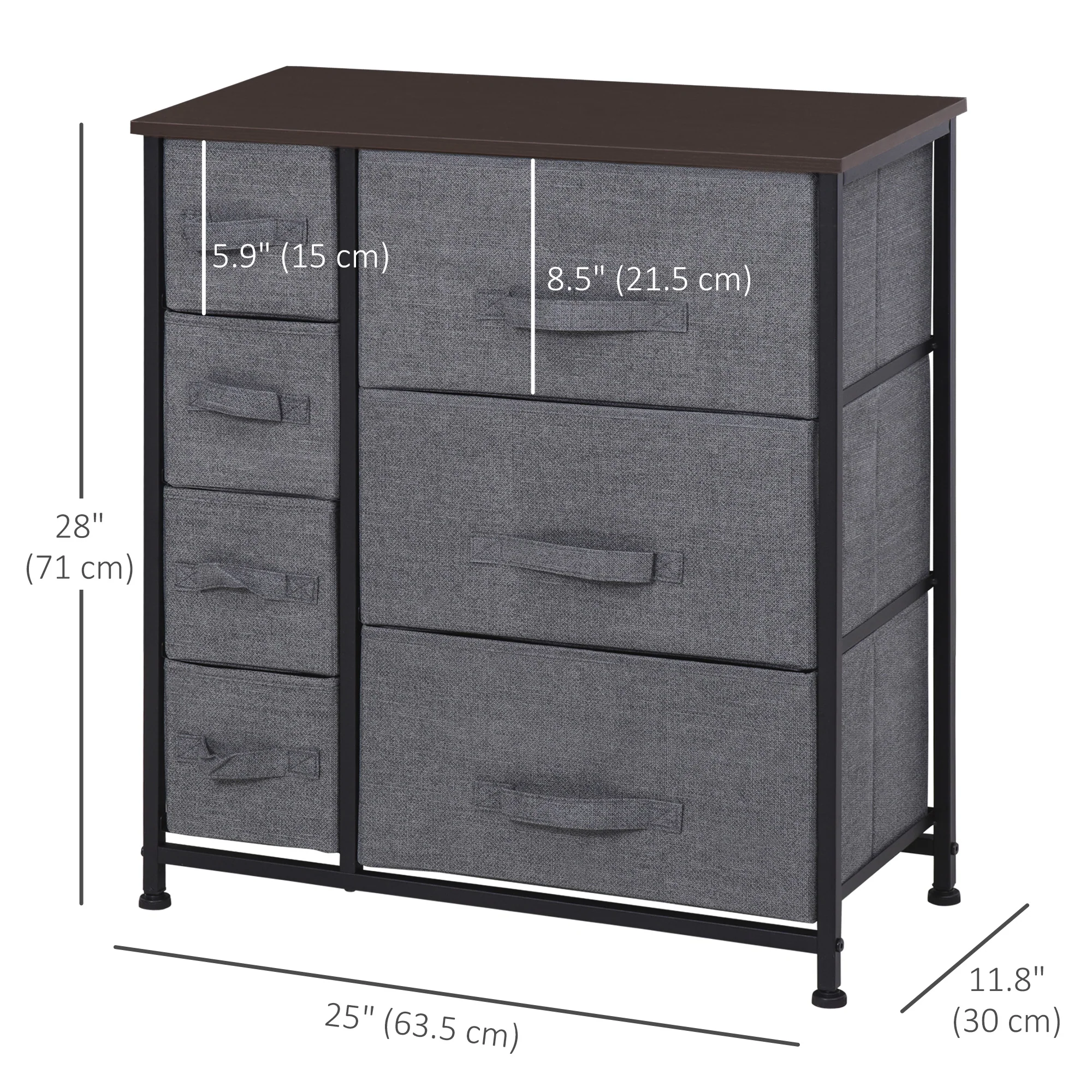 Tall Dresser for Bedroom with 7 Drawers, Closet Fabric Dresser with Metal Frame, Dark Grey - Image 5