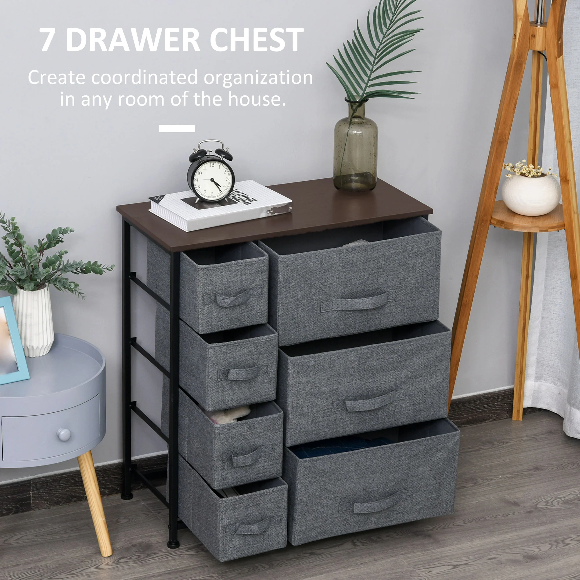 Tall Dresser for Bedroom with 7 Drawers, Closet Fabric Dresser with Metal Frame, Dark Grey - Image 6