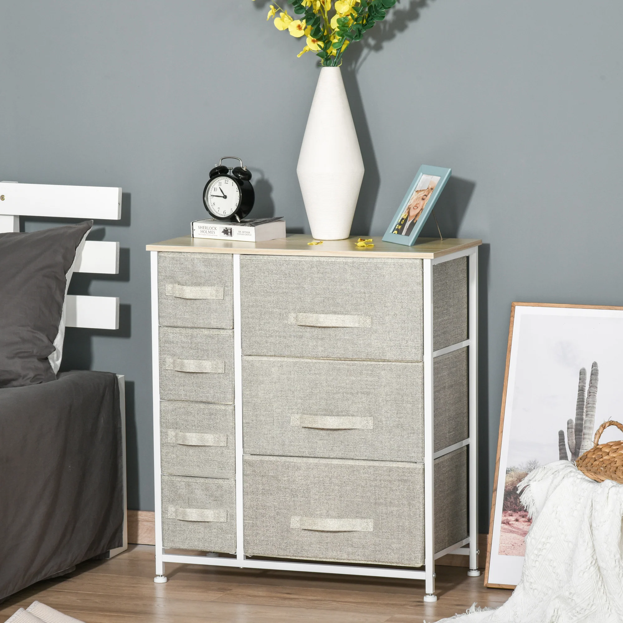Closet Fabric Dresser with 7 Drawers & Metal Frame for Entryway, Hallway, Light Grey - Image 3