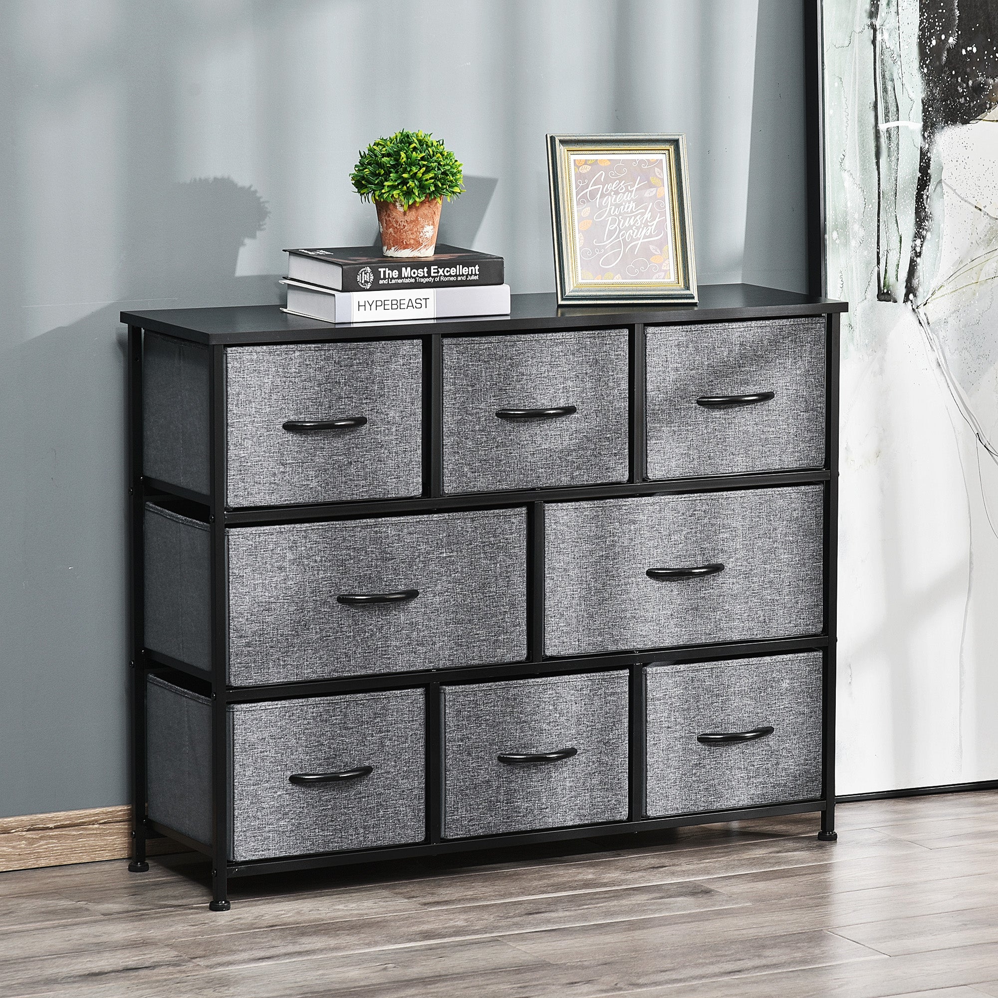 8-Drawer Dresser, 3-Tier Fabric Storage Tower w/ Steel Frame & Wooden Top for Closets, Black - Image 3