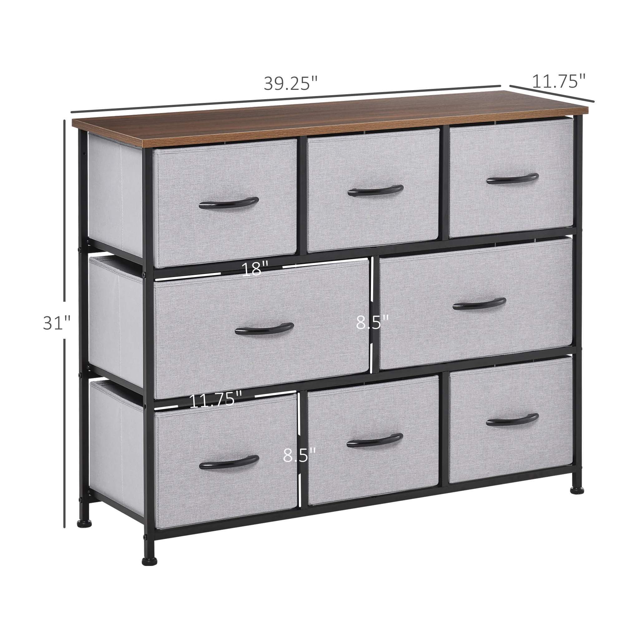 8-Drawer Dresser, 3-Tier Fabric Storage Tower w/ Steel Frame & Wooden Top for Closets, Grey - Image 5