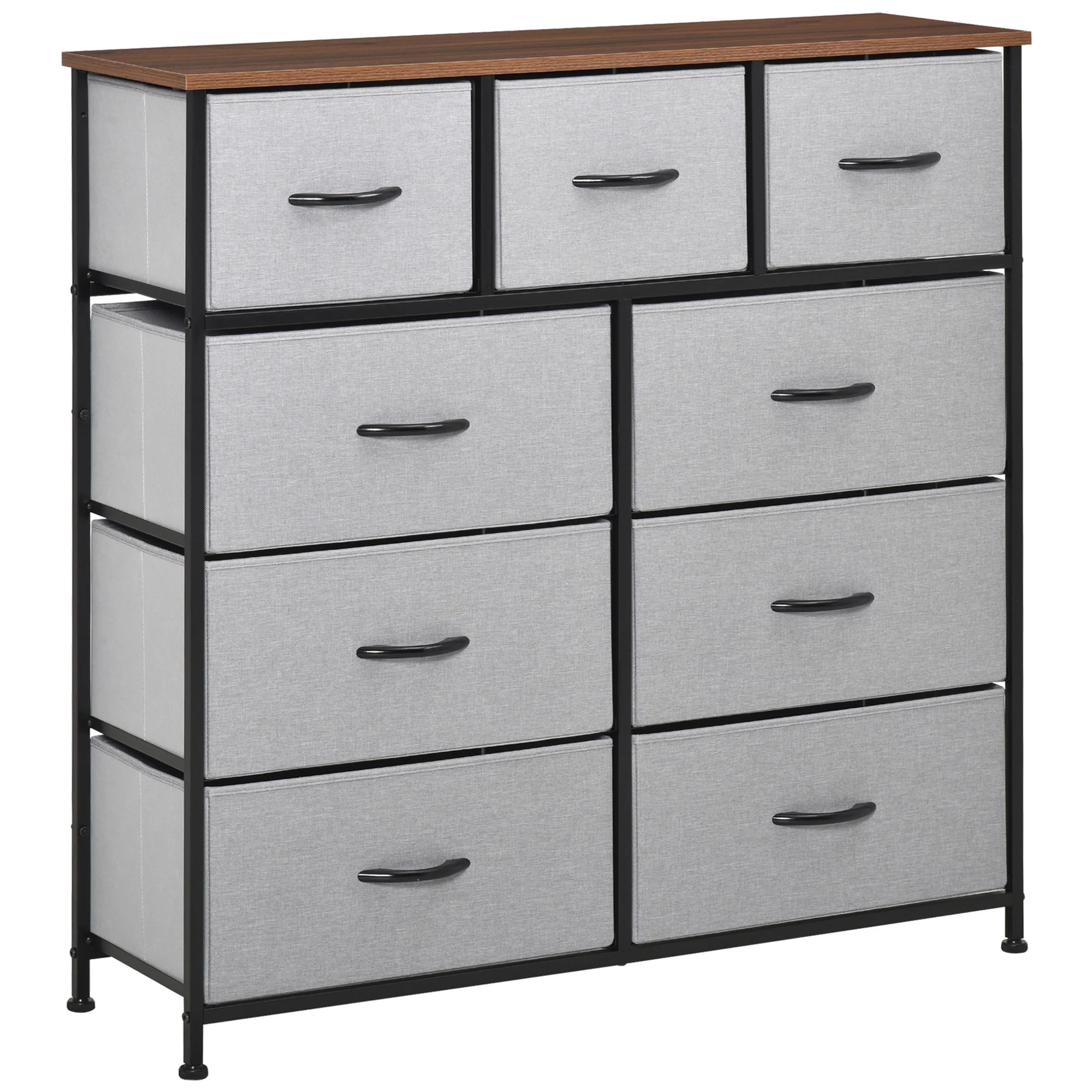 9-Drawer Dresser, 4-Tier Tall Storage Tower w/ Steel Frame & Wooden Top for Closets, Grey - Image 12