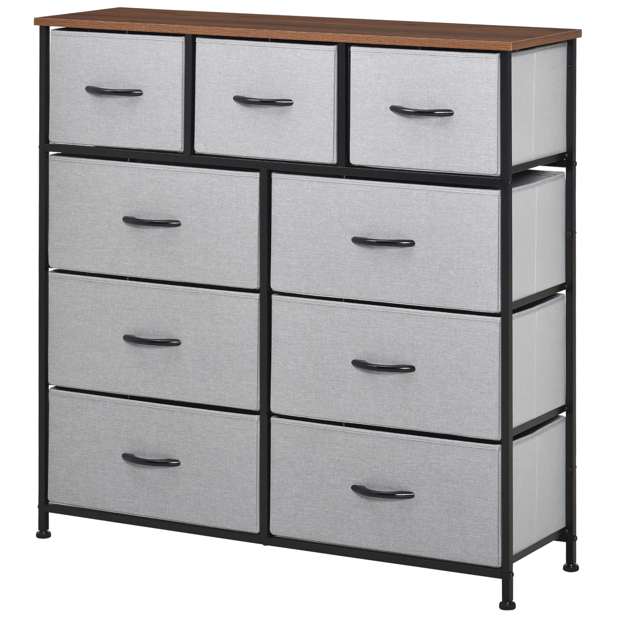 9-Drawer Dresser, 4-Tier Tall Storage Tower w/ Steel Frame & Wooden Top for Closets, Grey - Image 2
