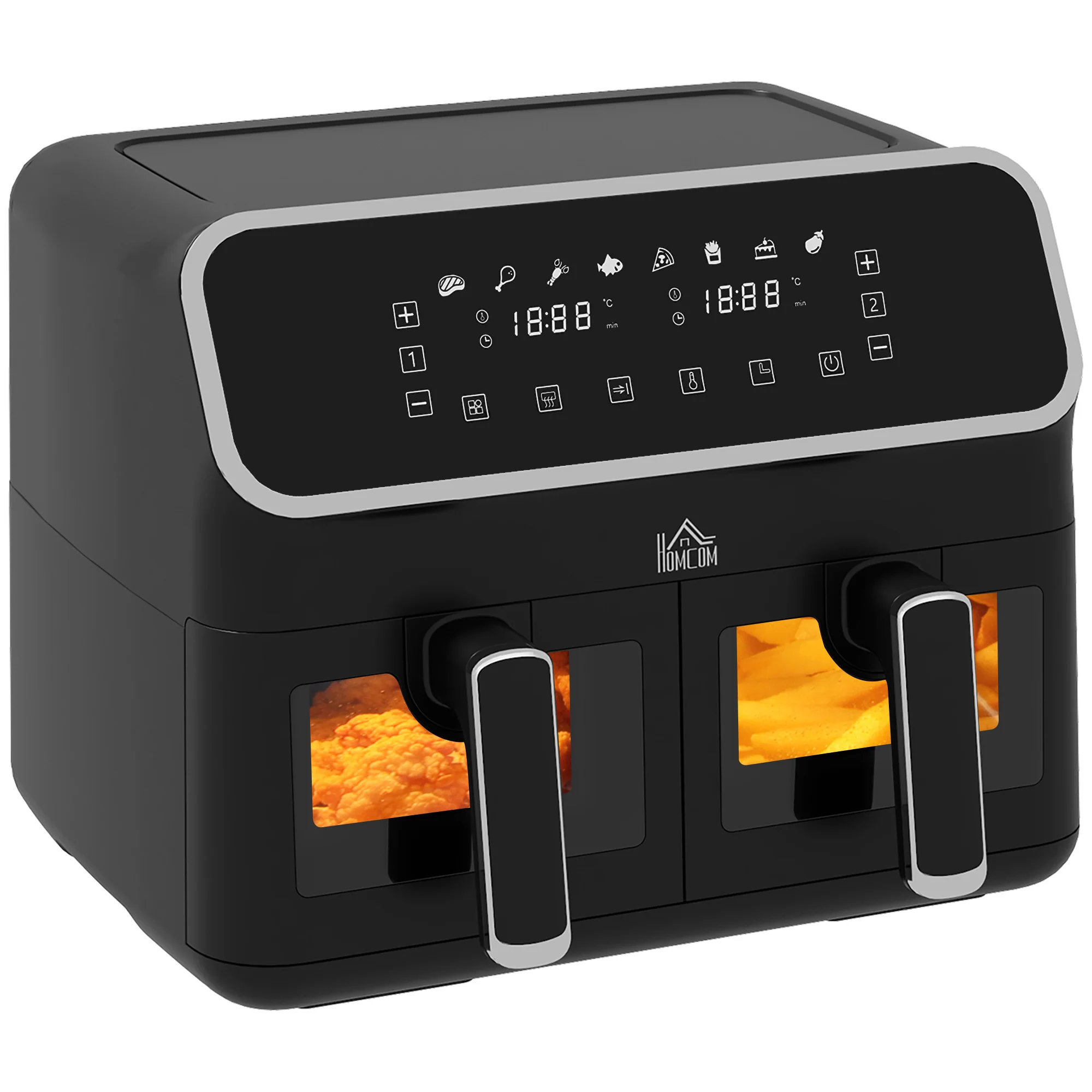 Fry Dual Zone Air Fryer with 8-In-1 Presets, Smart Finish & Visual Window, 2700W, Silver