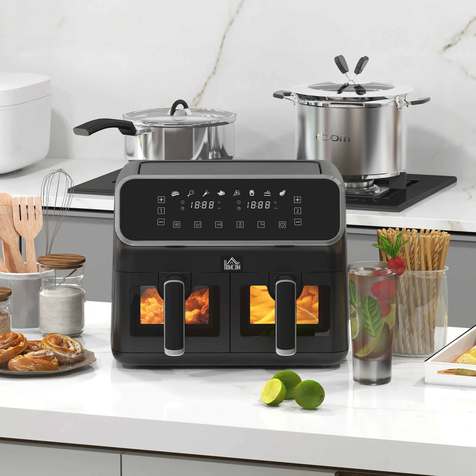 Fry Dual Zone Air Fryer with 8-In-1 Presets, Smart Finish & Visual Window, 2700W, Silver - Image 4