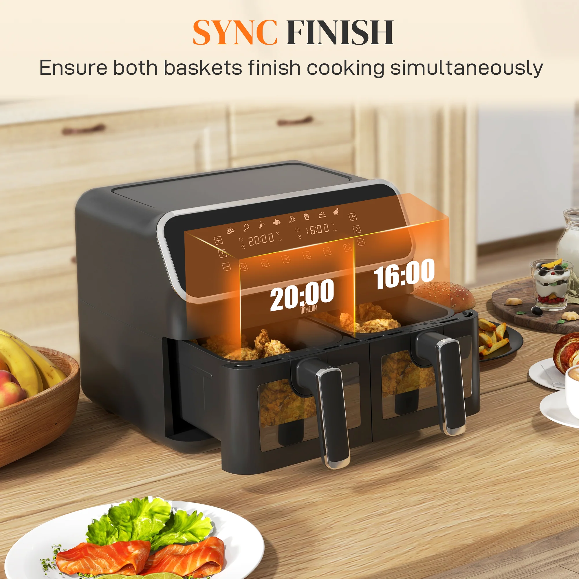 Fry Dual Zone Air Fryer with 8-In-1 Presets, Smart Finish & Visual Window, 2700W, Silver - Image 6