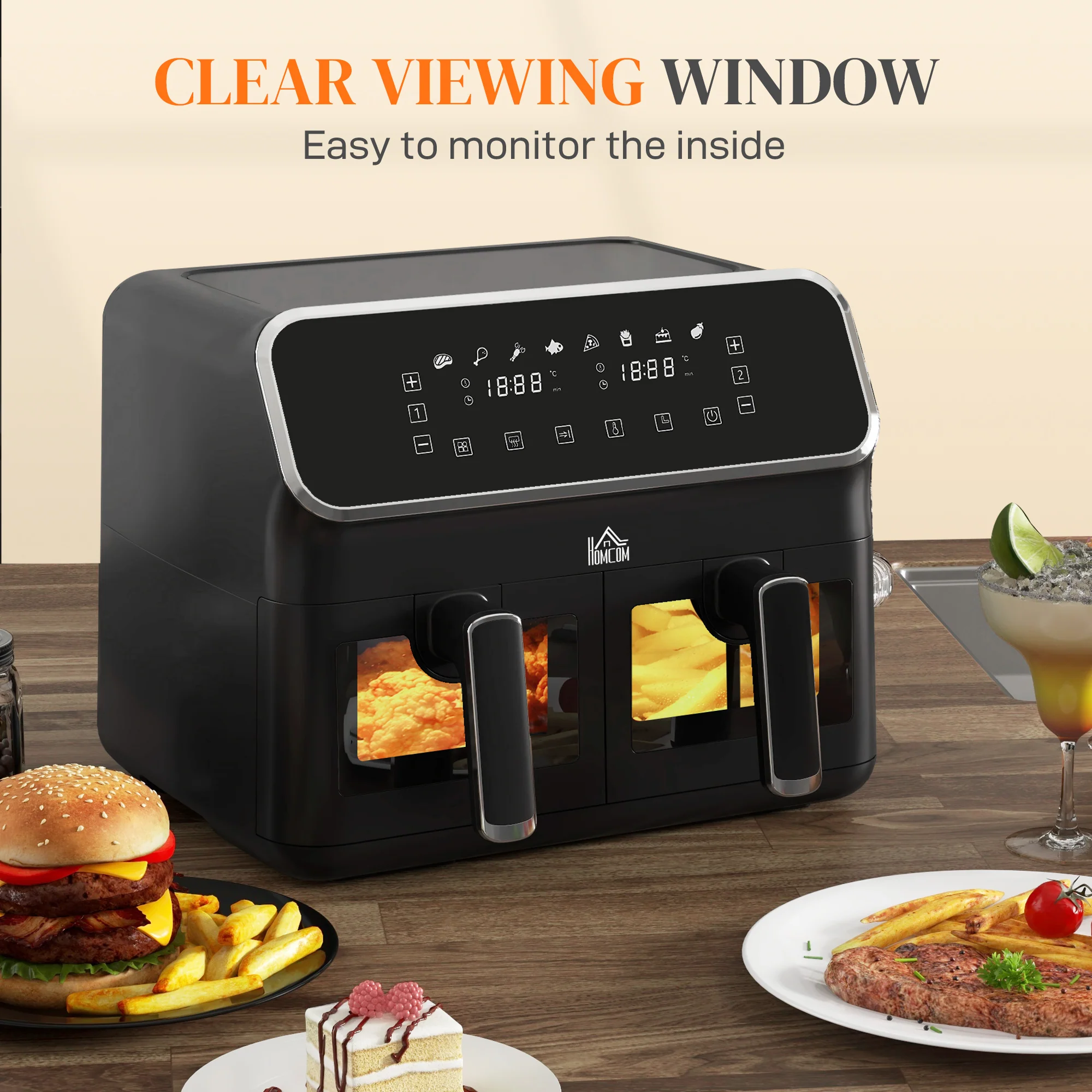 Fry Dual Zone Air Fryer with 8-In-1 Presets, Smart Finish & Visual Window, 2700W, Silver - Image 9