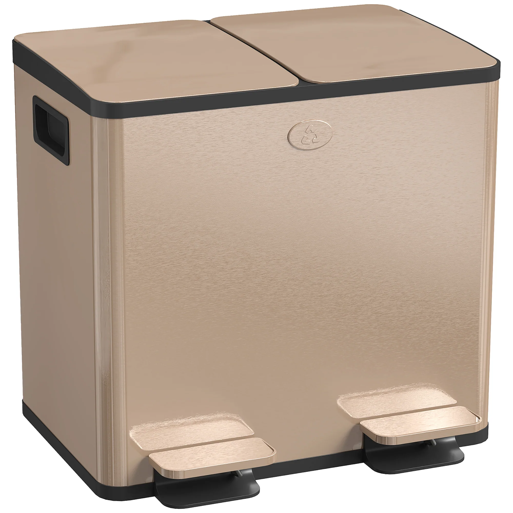 Dual Kitchen Bin, 2 x 15L Stainless Steel Double Rubbish Bin with Soft Close Lid, Gold Tone - Image 2