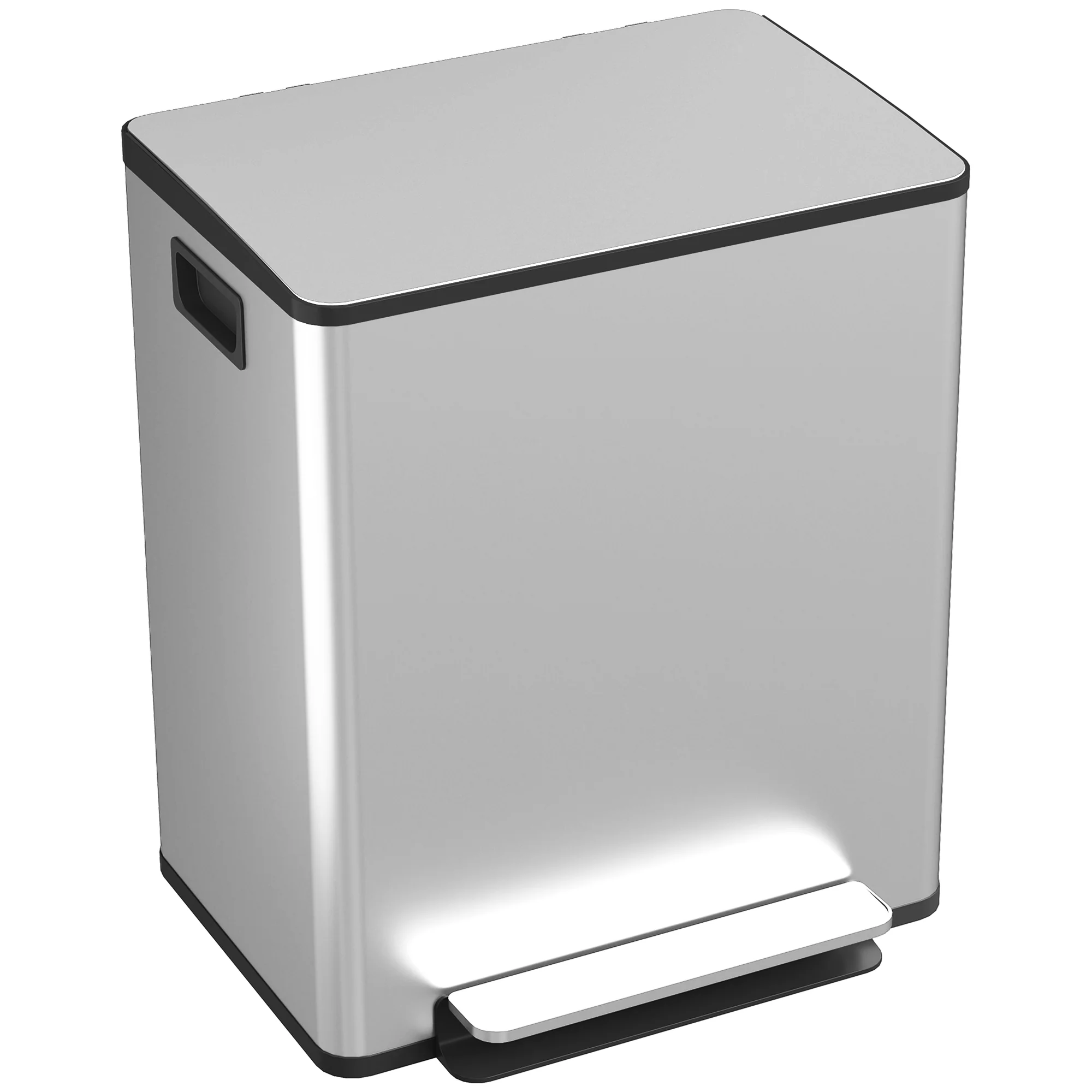 2 x 25L Dual Kitchen Pedal Bin w/ Soft-Close Lid & Removable Inner Buckets, Silver - Image 2