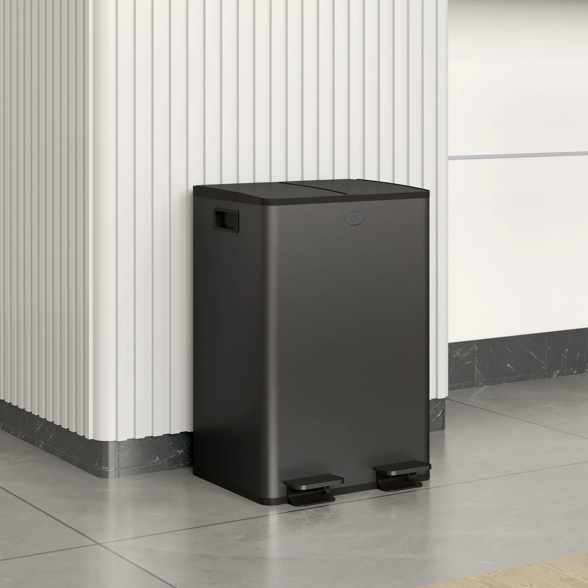 Dual Kitchen Bin, 2 x 28L Stainless Steel Double Rubbish Bin with Soft Close Lid, Black - Image 3